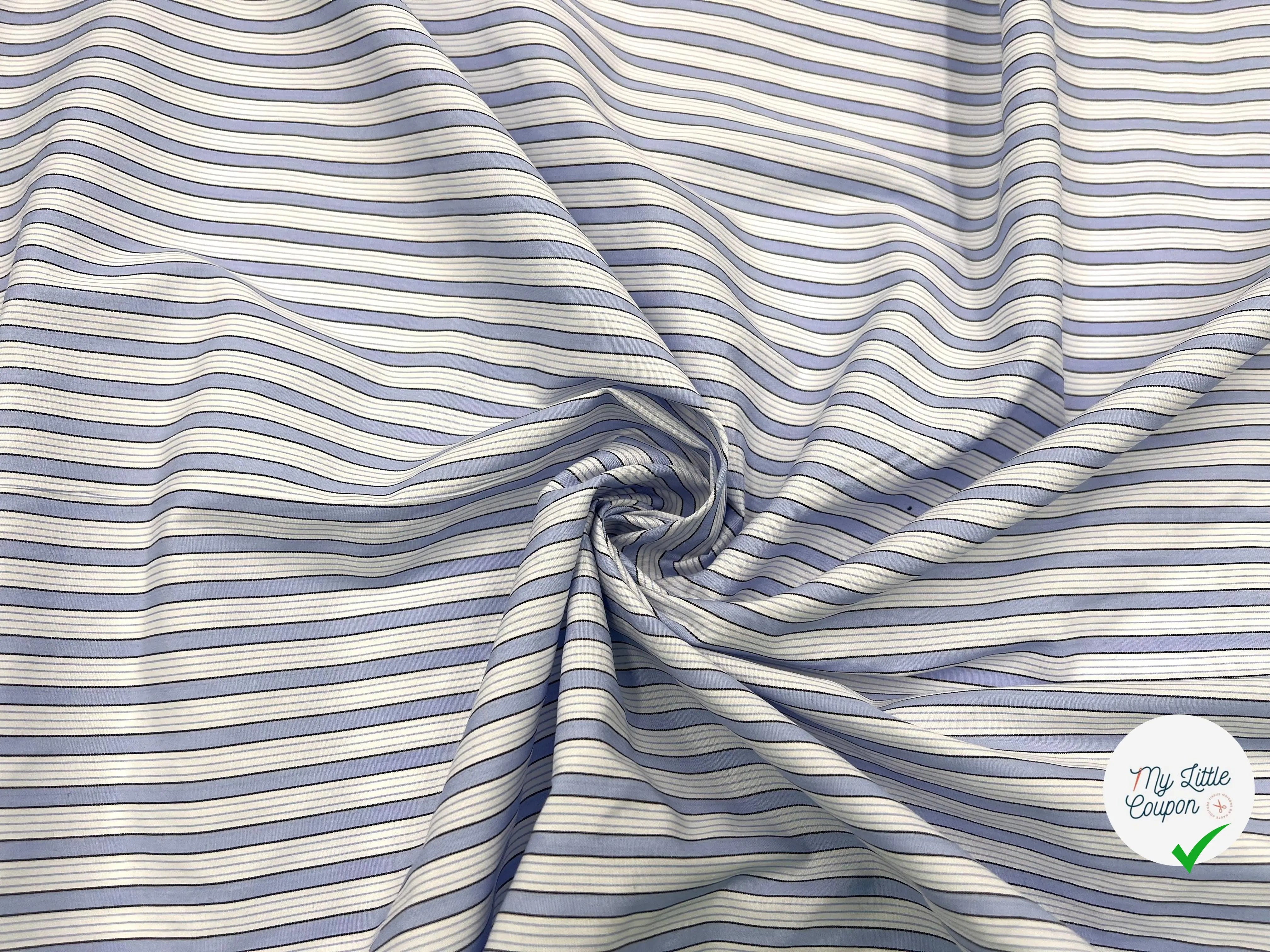 POPELINE DE COTON CHEMISE RAYURES BLEU CIEL CLASSIQUE CHIC - My Little Coupon - tissu - coudre