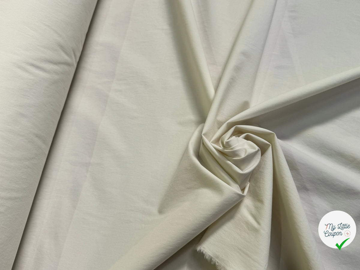 Tissu popeline de coton stretch craquante écru - aspect et couleur