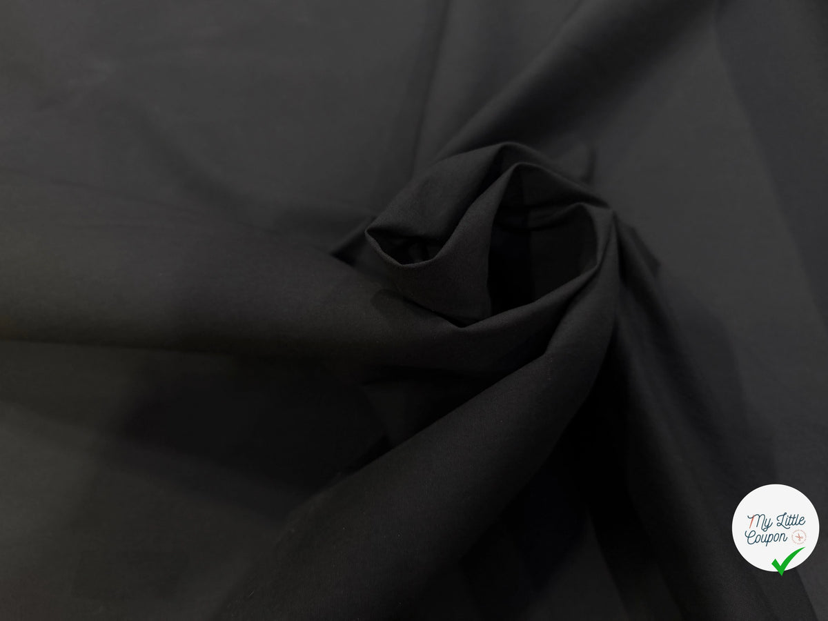 POPELINE DE COTON CRAQUANTE BELLE DENSITÉ 4% ÉLASTHANNE NOIR COUTURE ITALY - My Little Coupon