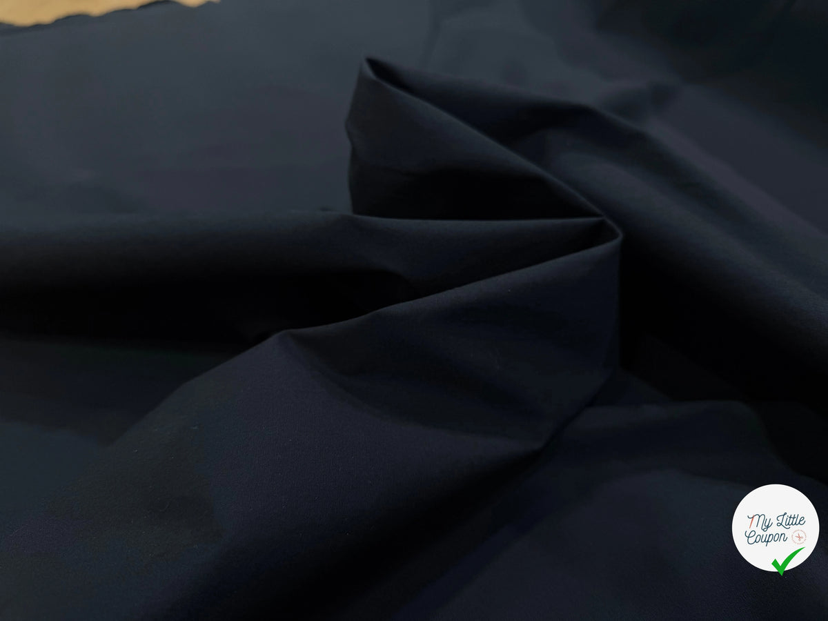 POPELINE DE COTON CRAQUANTE BELLE DENSITÉ 4% ÉLASTHANNE NOIR COUTURE ITALY - My Little Coupon