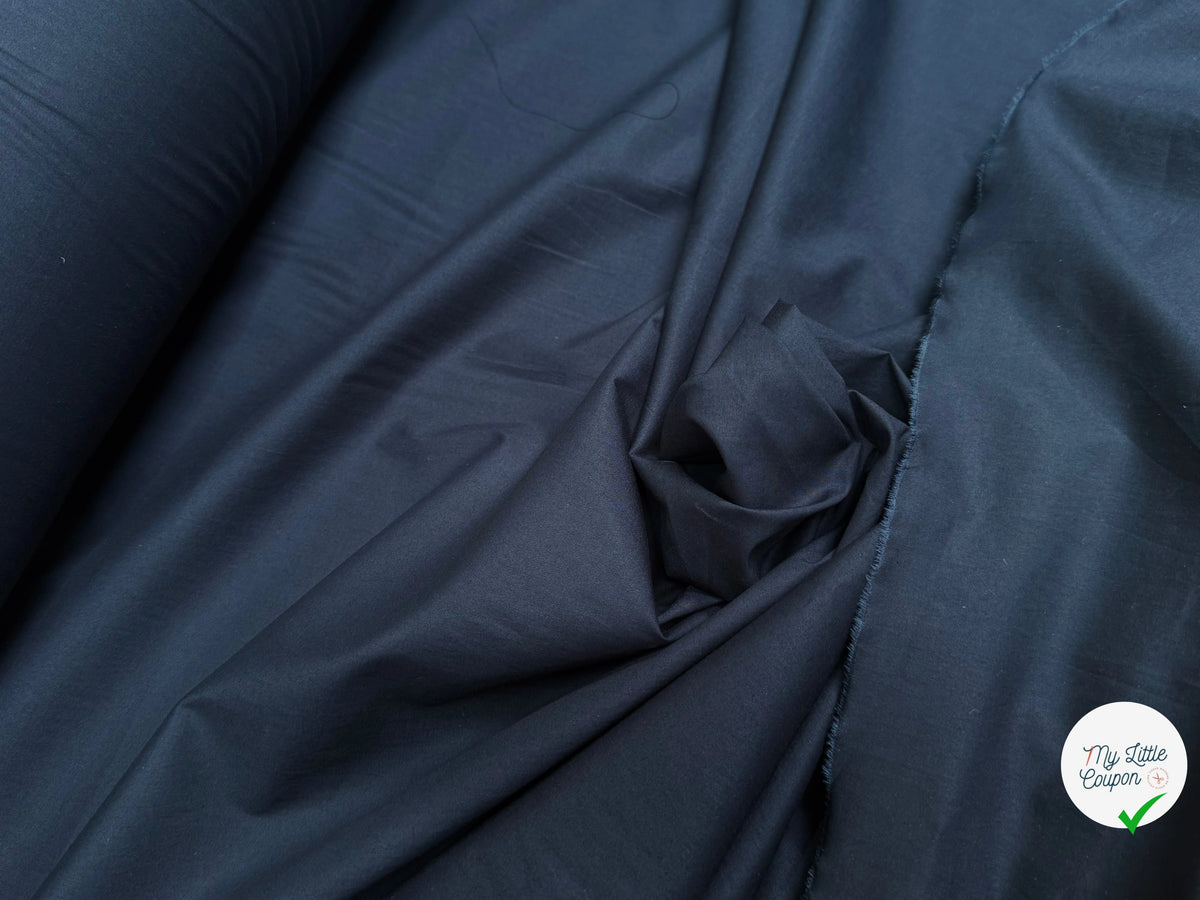 Tissu popeline de coton stretch bleu nuit - tombé du tissu