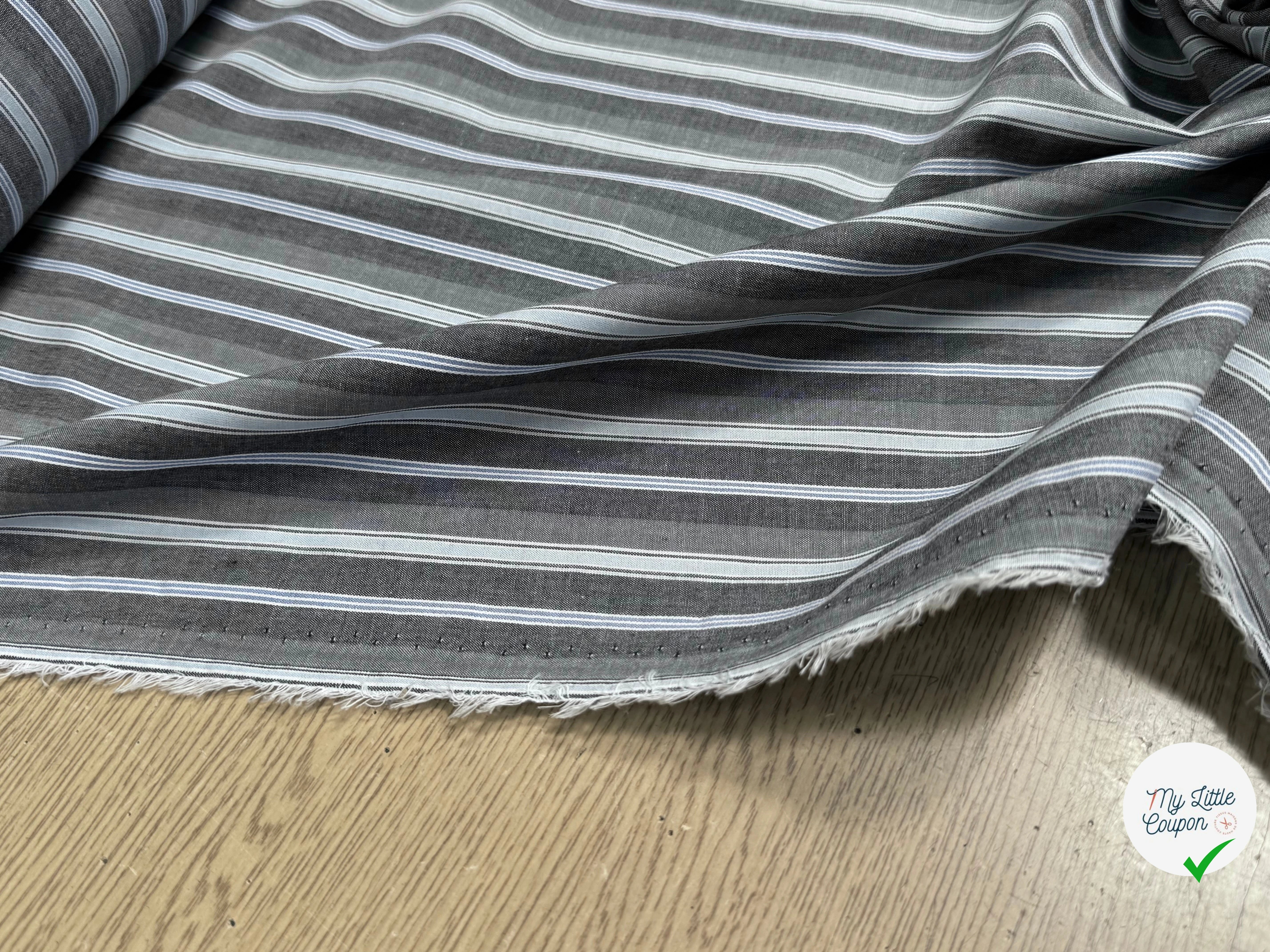 POPELINE DE COTON EXPRIT OXFORD GRIS À RAYURES - My Little Coupon