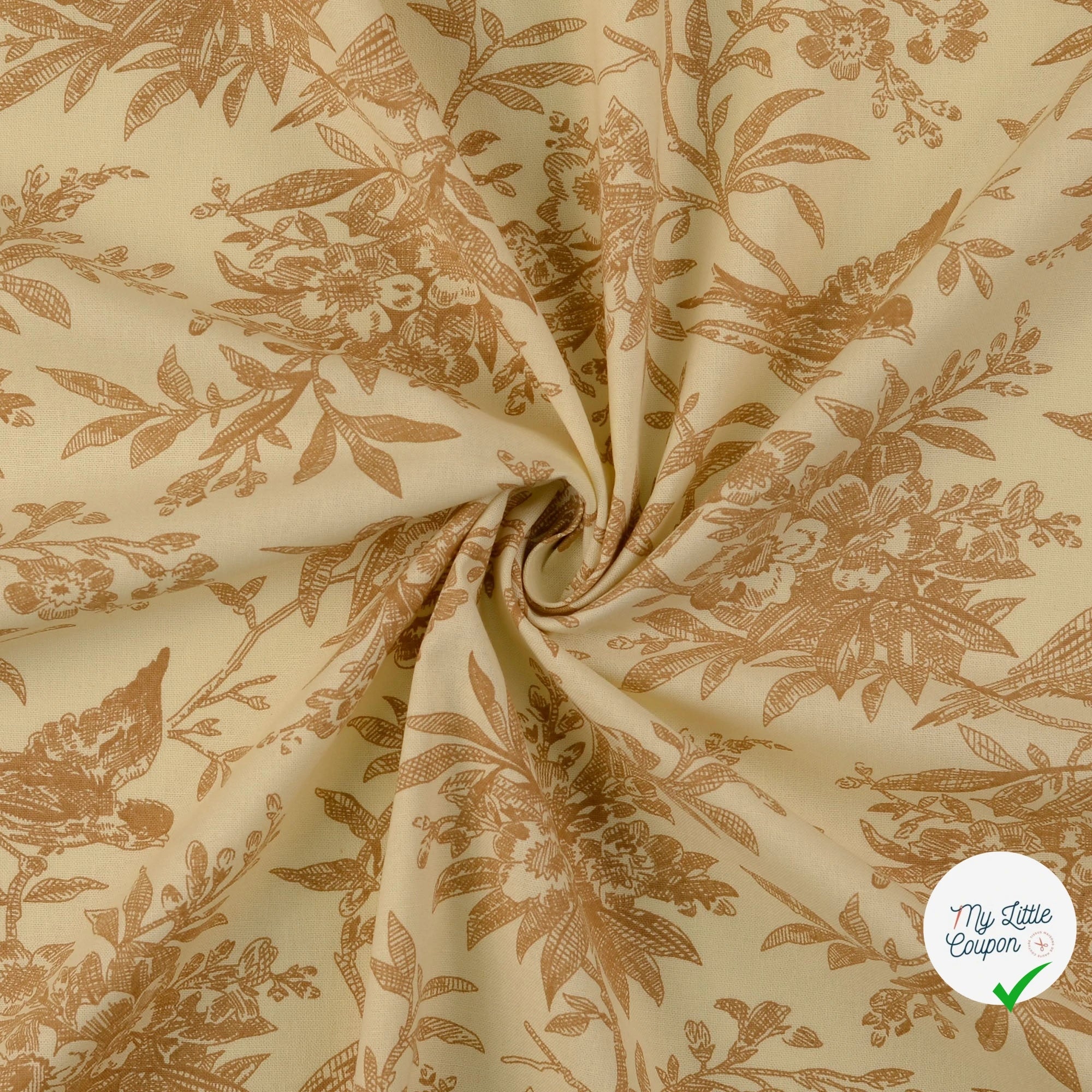 POPELINE DE COTON FEUILLES BEIGE - My Little Coupon