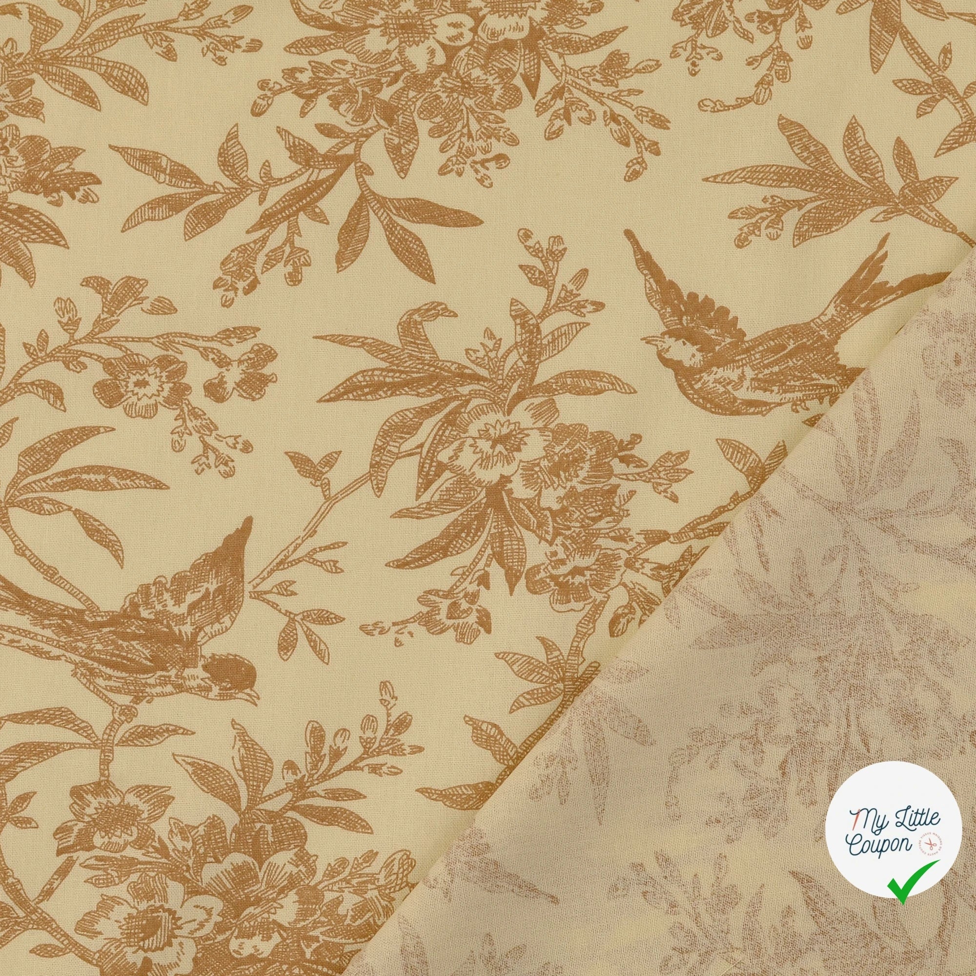 POPELINE DE COTON FEUILLES BEIGE - My Little Coupon