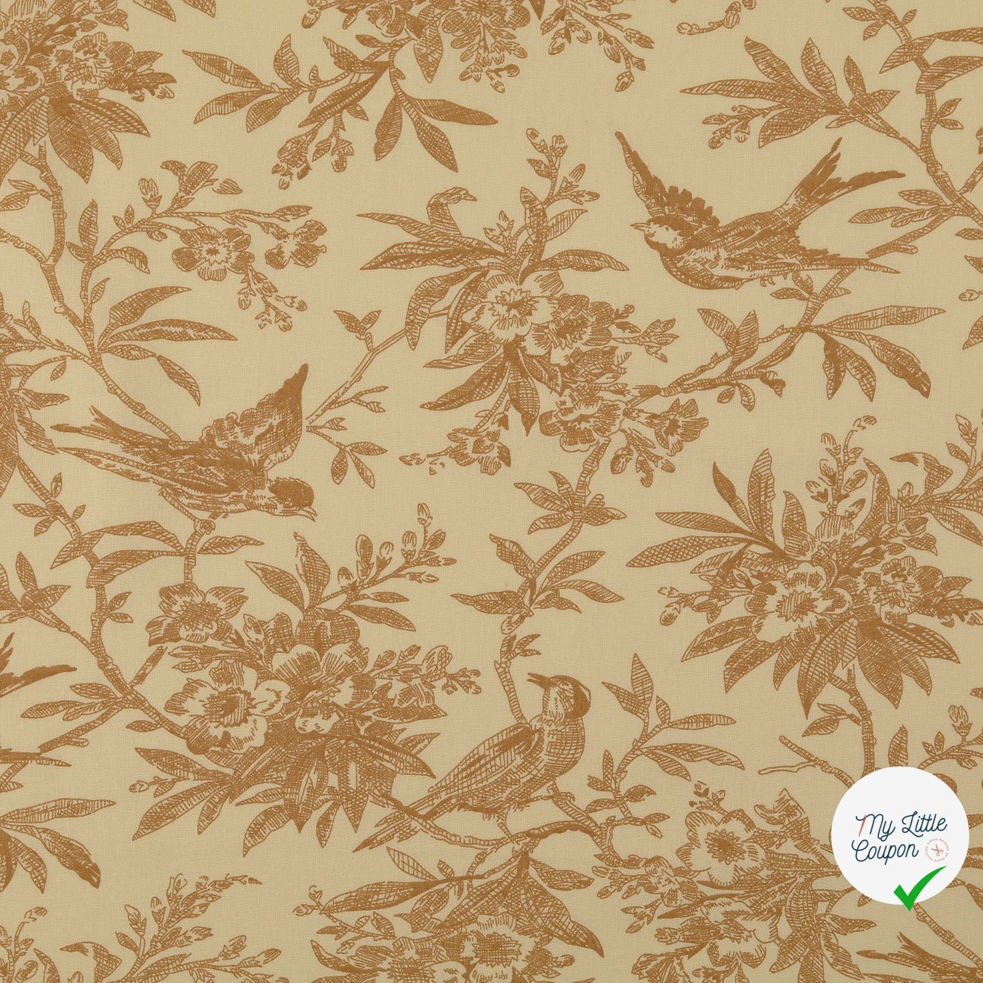 POPELINE DE COTON FEUILLES BEIGE - My Little Coupon