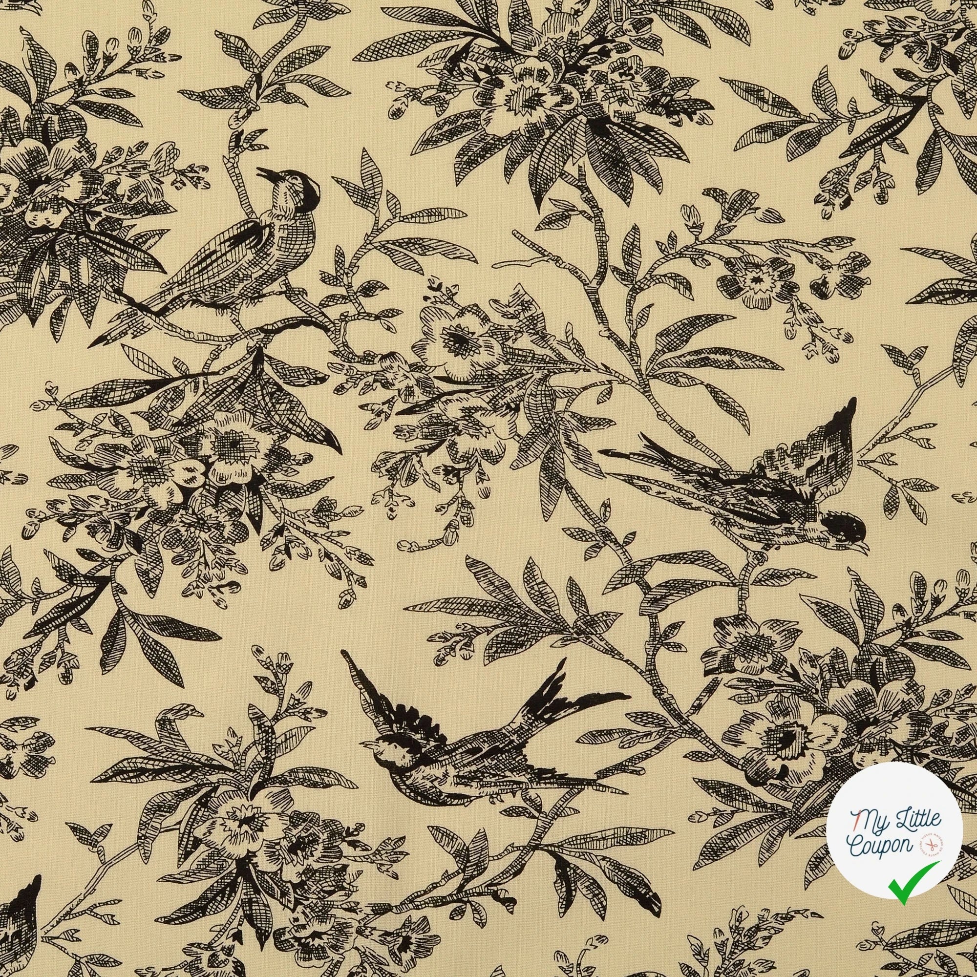 POPELINE DE COTON FEUILLES NOIR - My Little Coupon