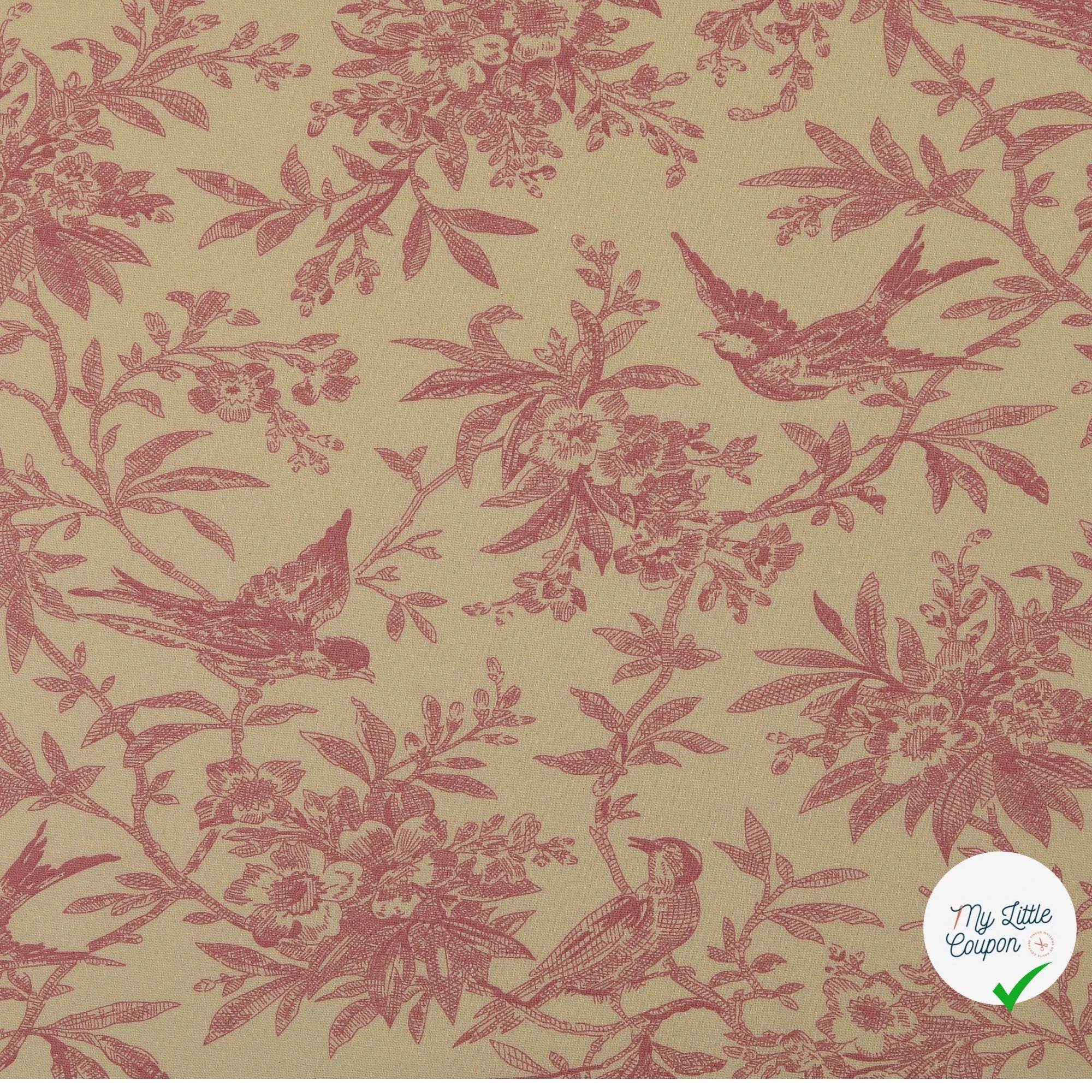 POPELINE DE COTON FEUILLES VIEUX ROSE - My Little Coupon