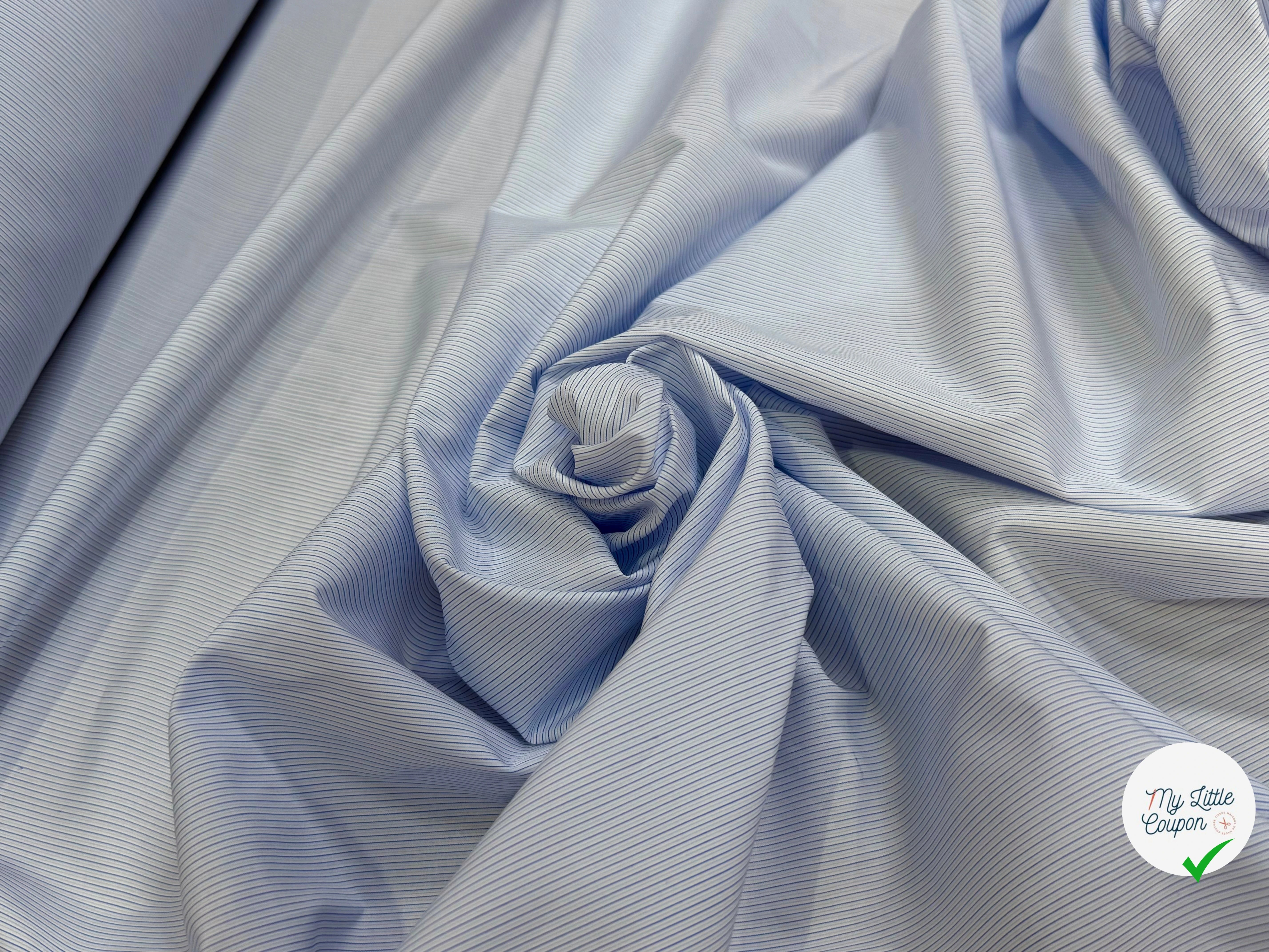 POPELINE DE COTON FINE RAYURES BLEUES QUALITÉ COUTURE - My Little Coupon