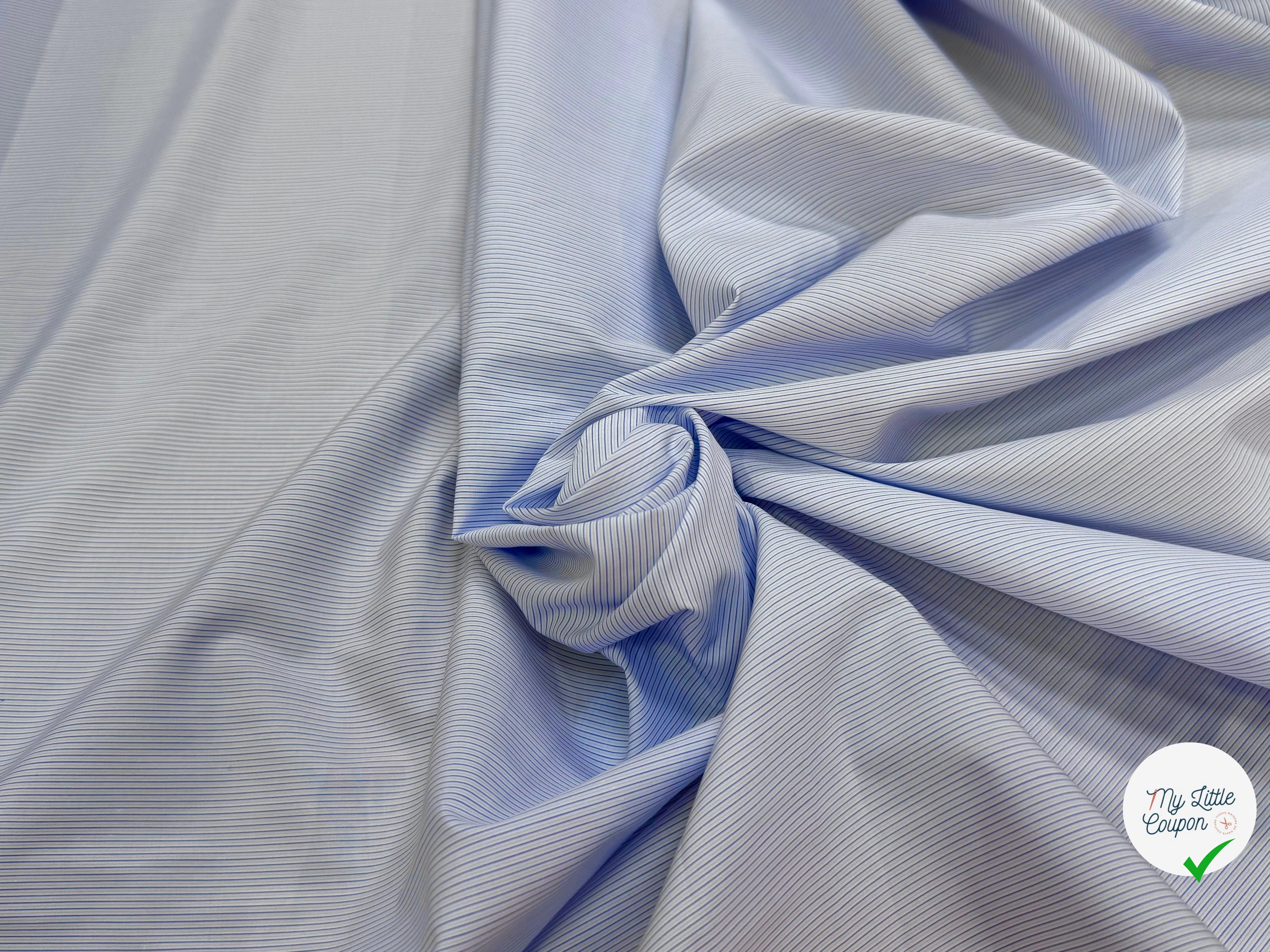 POPELINE DE COTON FINE RAYURES BLEUES QUALITÉ COUTURE - My Little Coupon