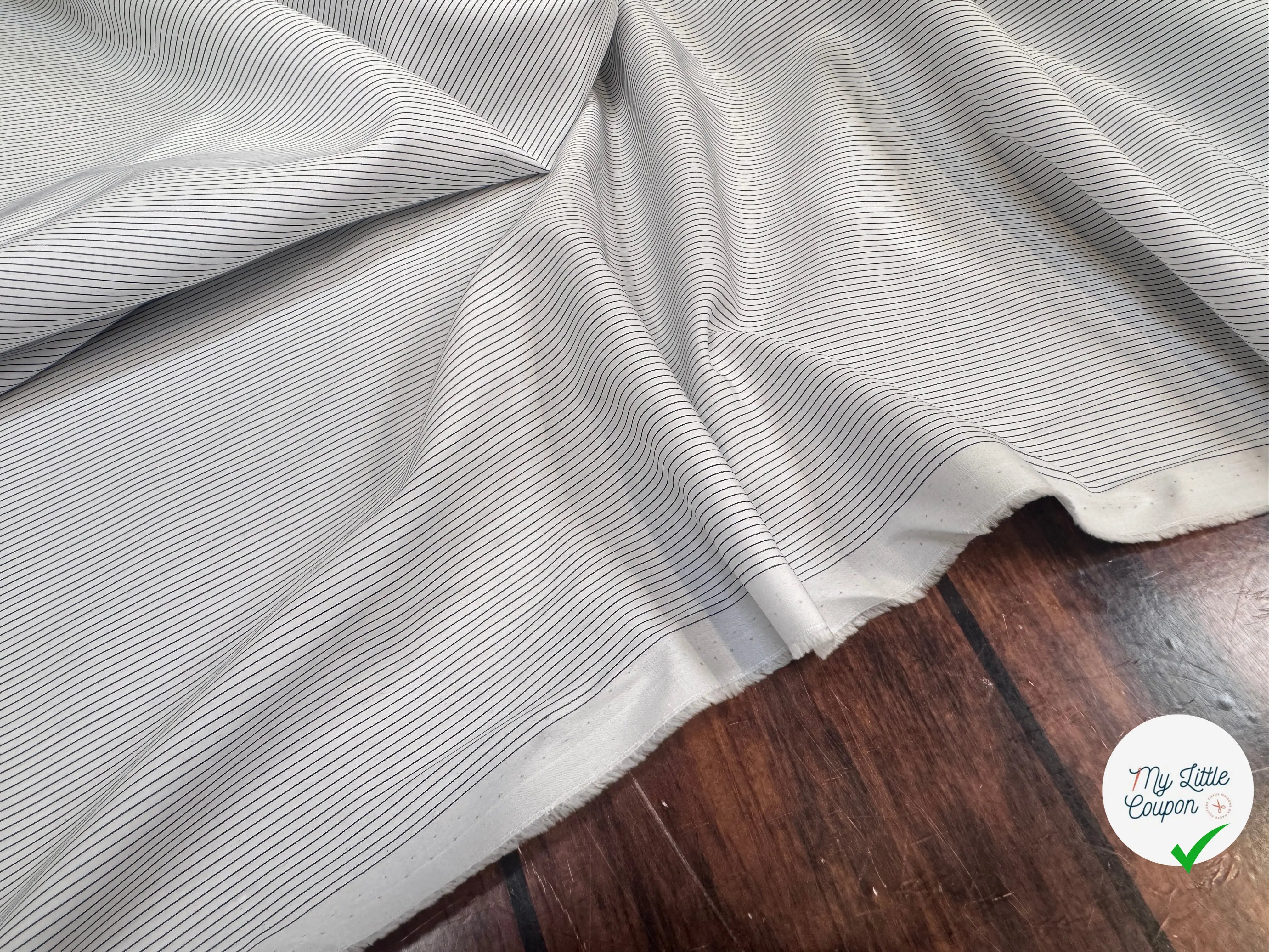 POPELINE DE COTON FINES RAYURES BLEU ET MARRON - My Little Coupon