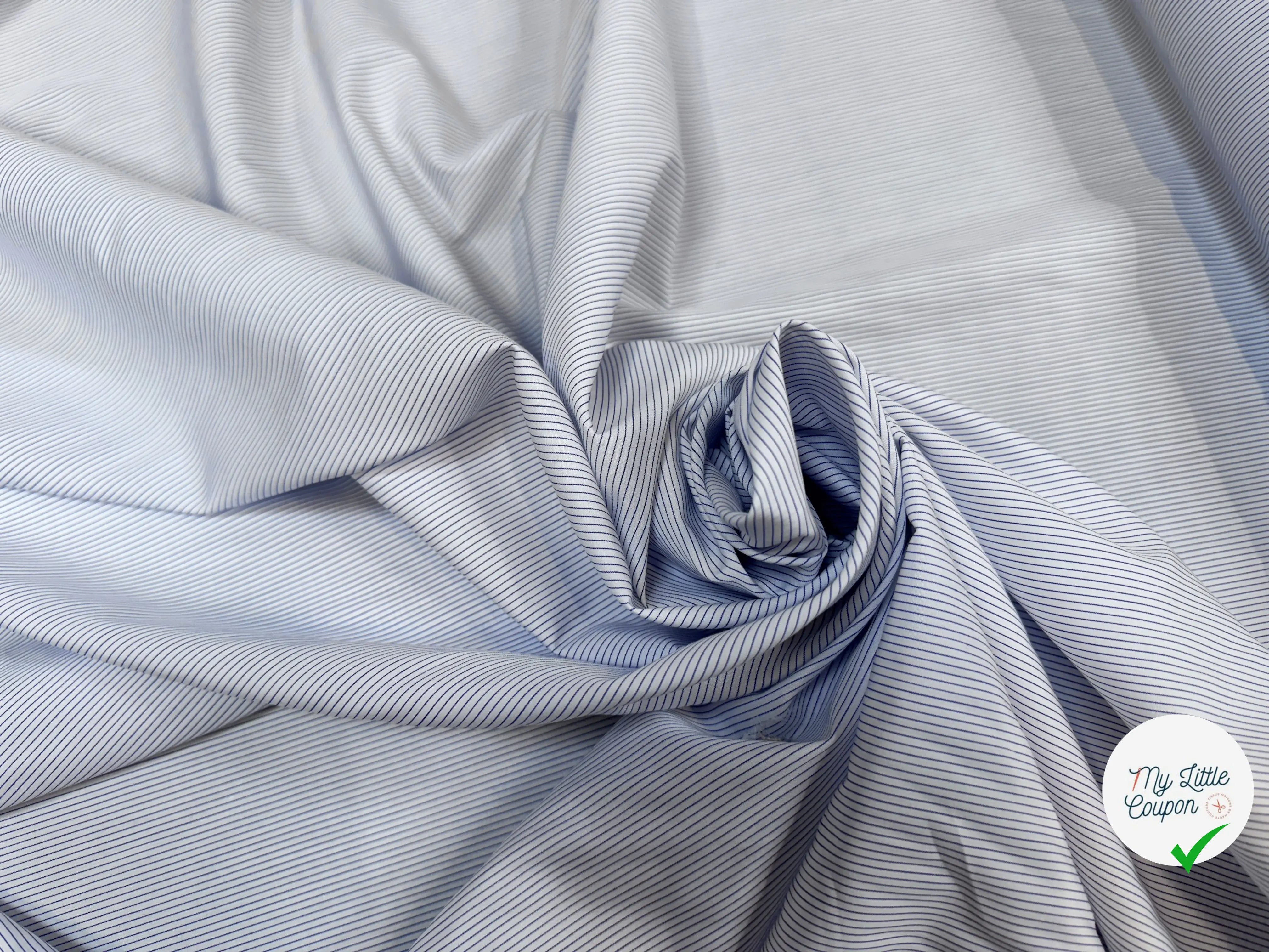 POPELINE DE COTON FINES RAYURES BLEU MARINE - My Little Coupon