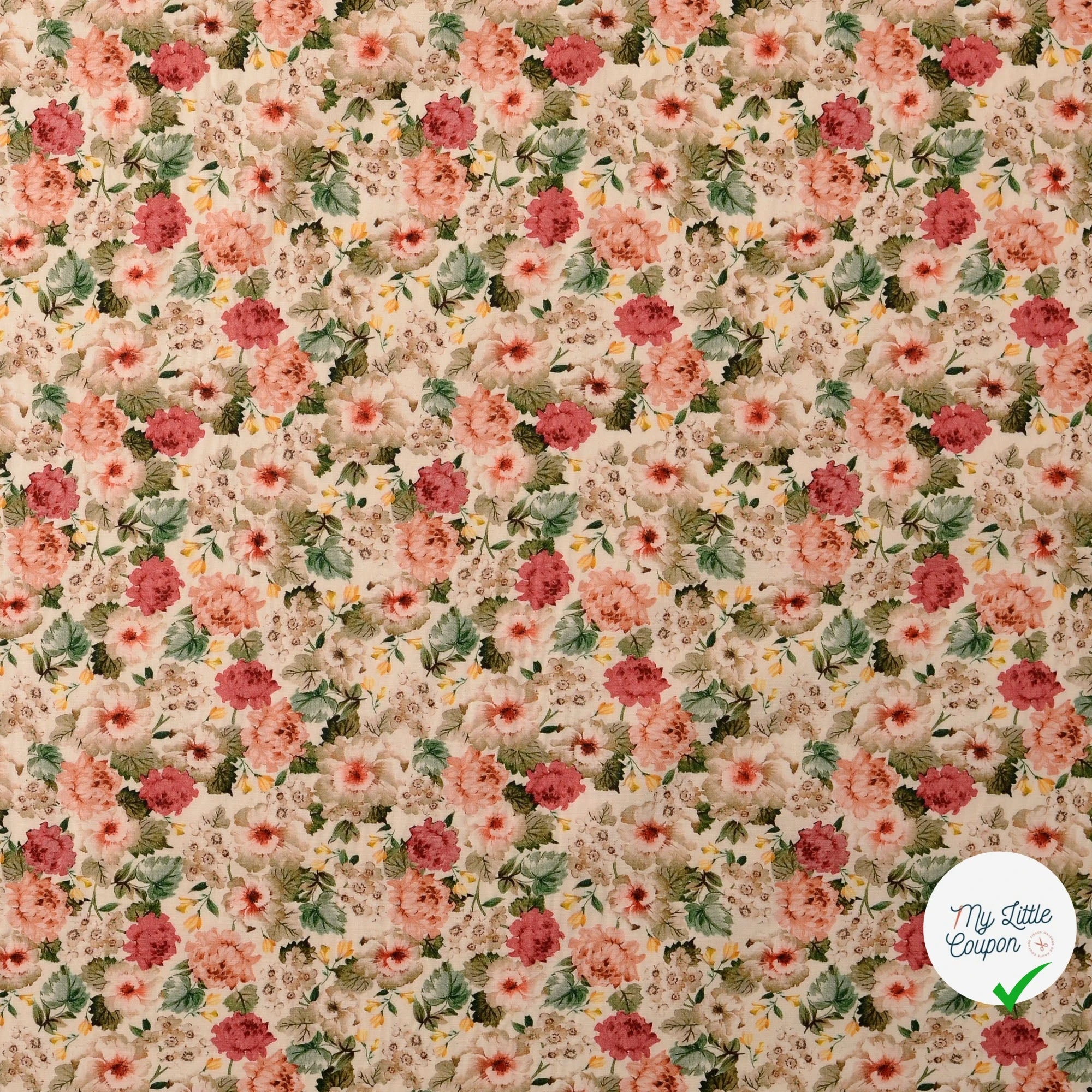 POPELINE DE COTON FLEURS BLANC CASSÉ - My Little Coupon