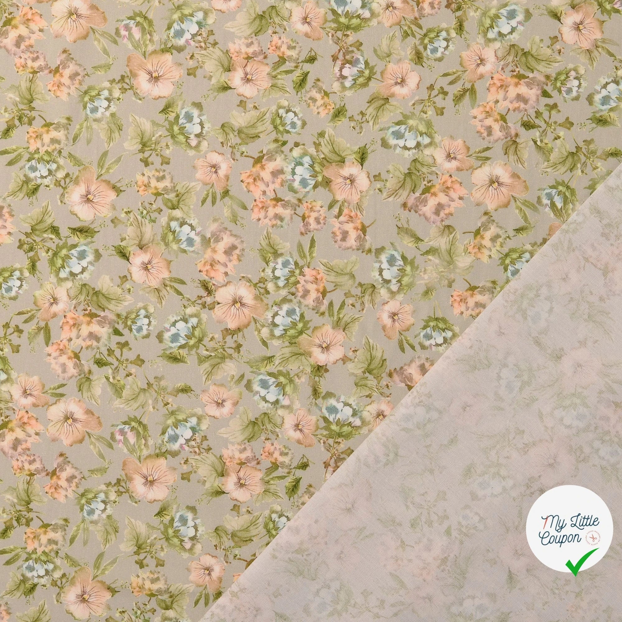 POPELINE DE COTON FLEURS FOND GRIS - My Little Coupon