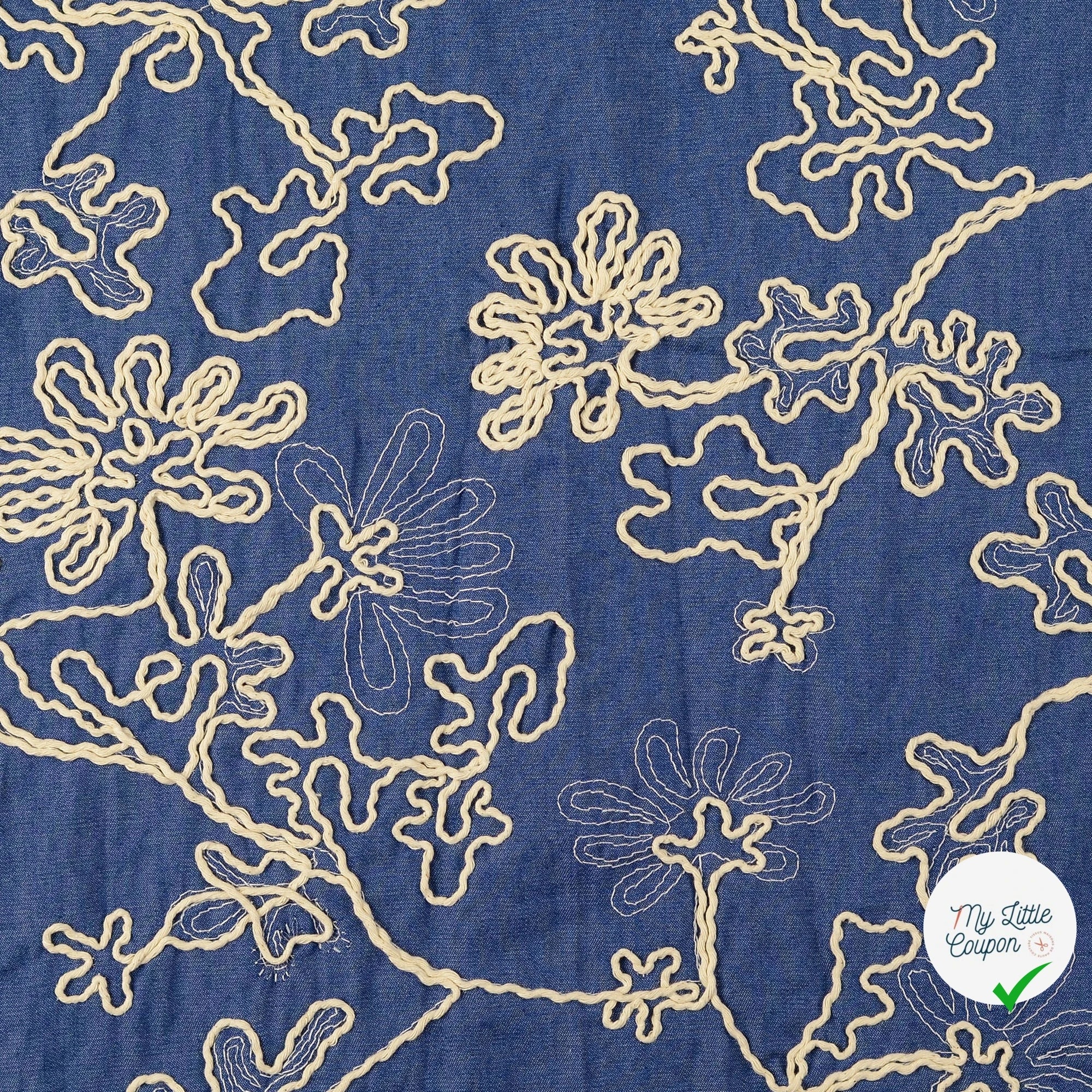 POPELINE DE COTON FLEURS INDIGO - My Little Coupon
