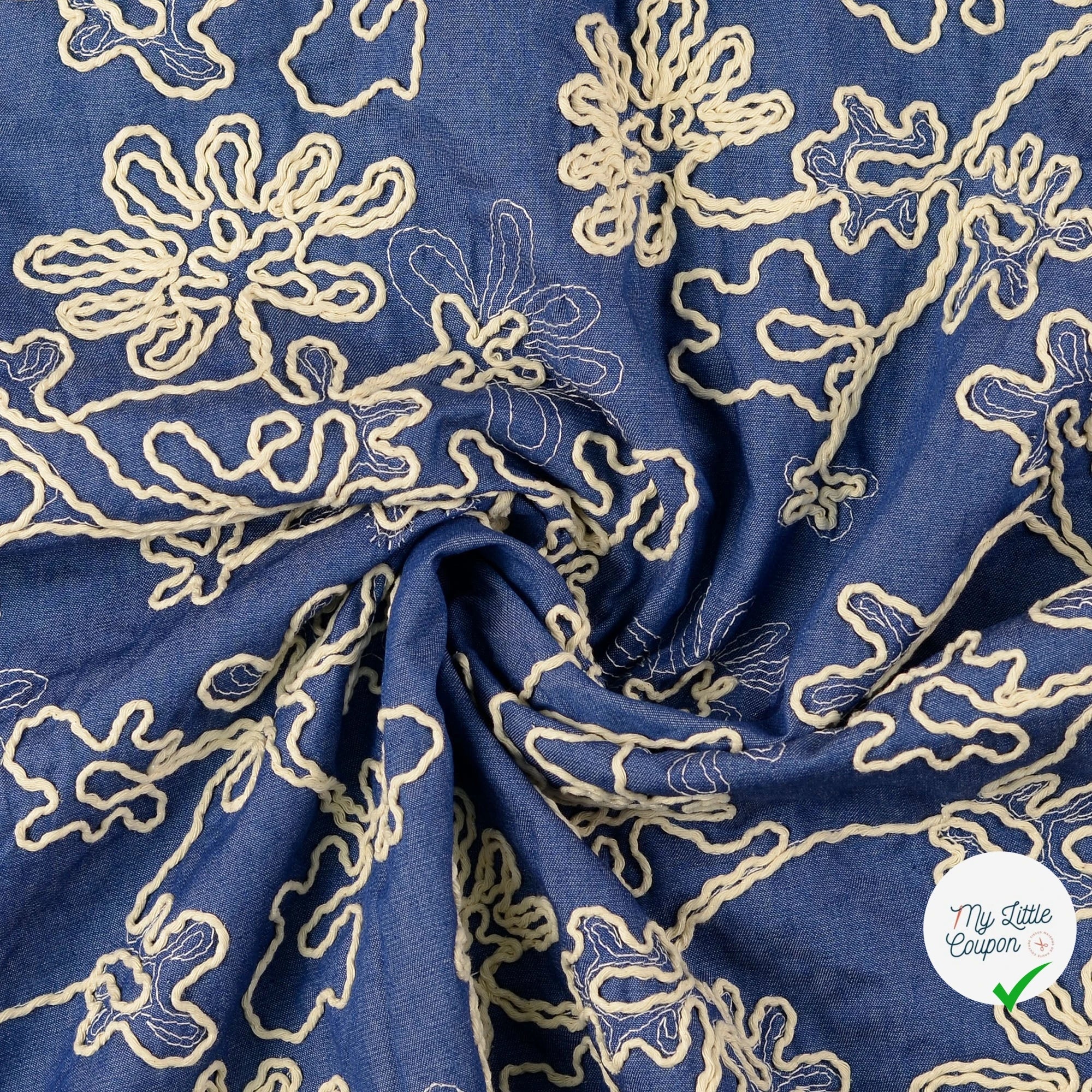 POPELINE DE COTON FLEURS INDIGO - My Little Coupon