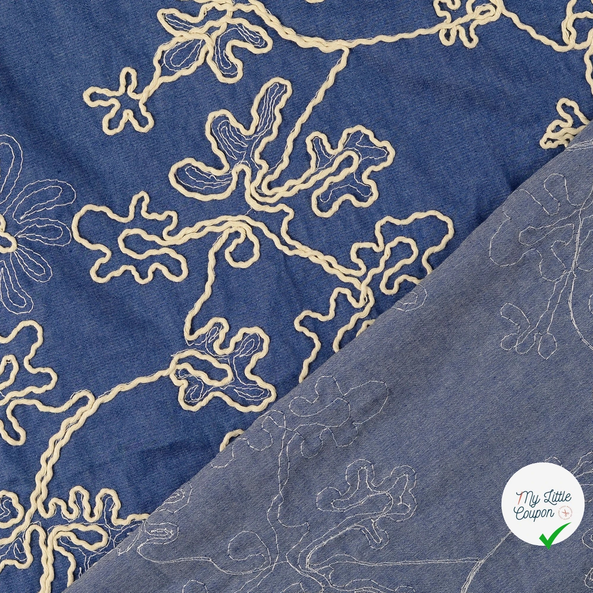 POPELINE DE COTON FLEURS INDIGO - My Little Coupon