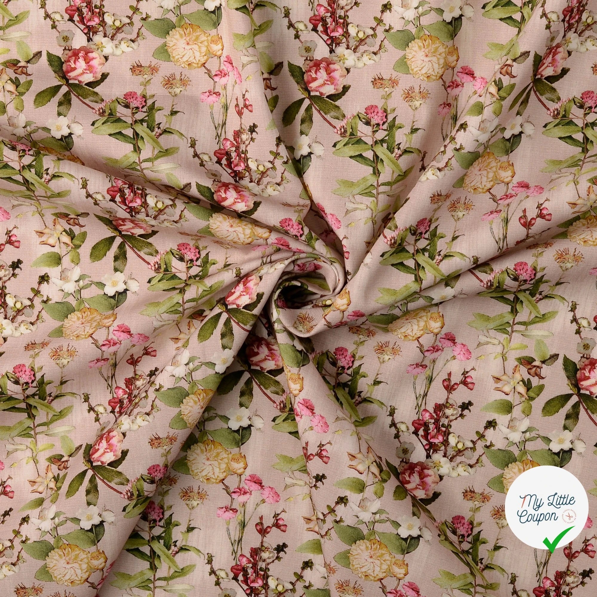 POPELINE DE COTON FLEURS ROSE POUDRÉ - My Little Coupon
