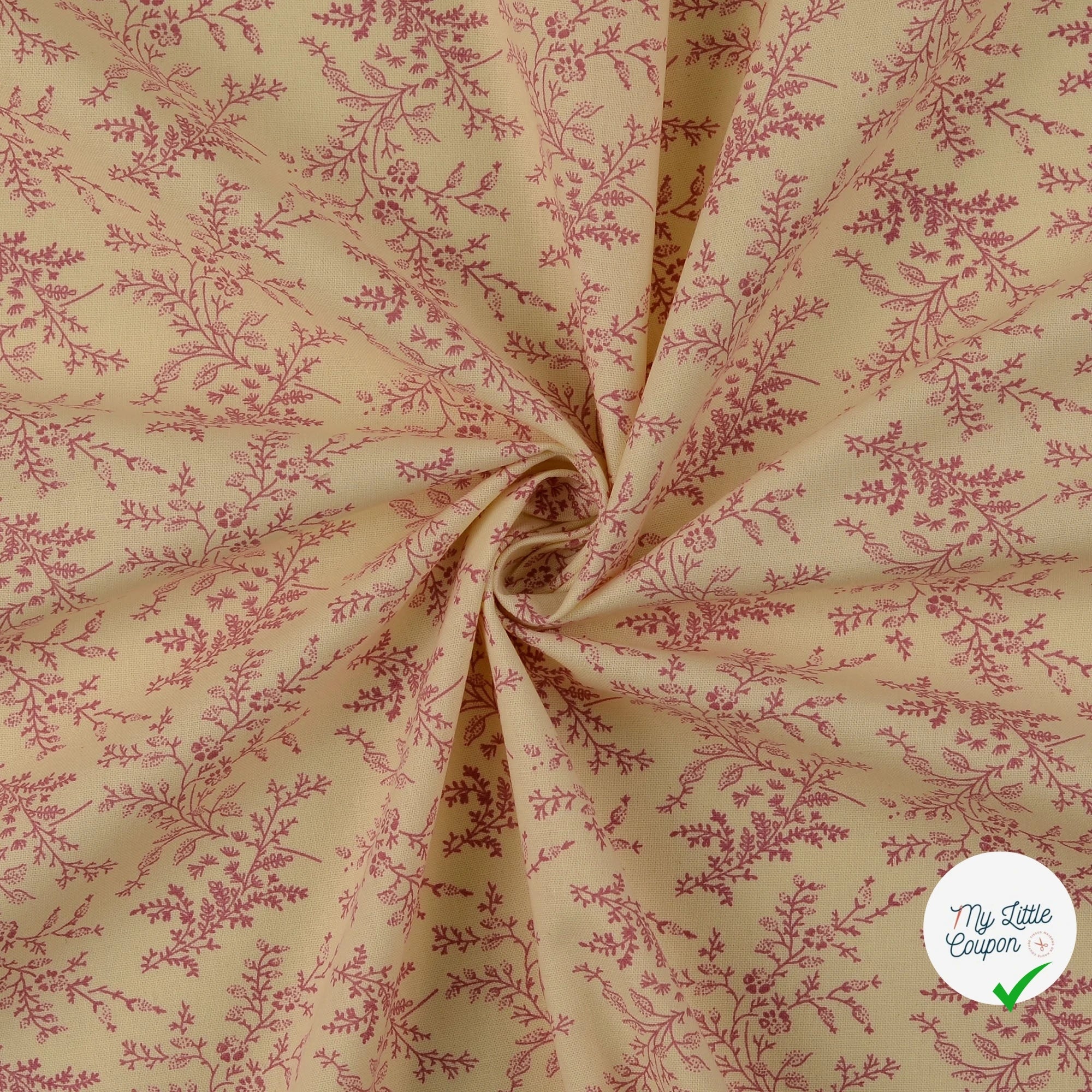 POPELINE DE COTON FLEURS VIEUX ROSE - My Little Coupon