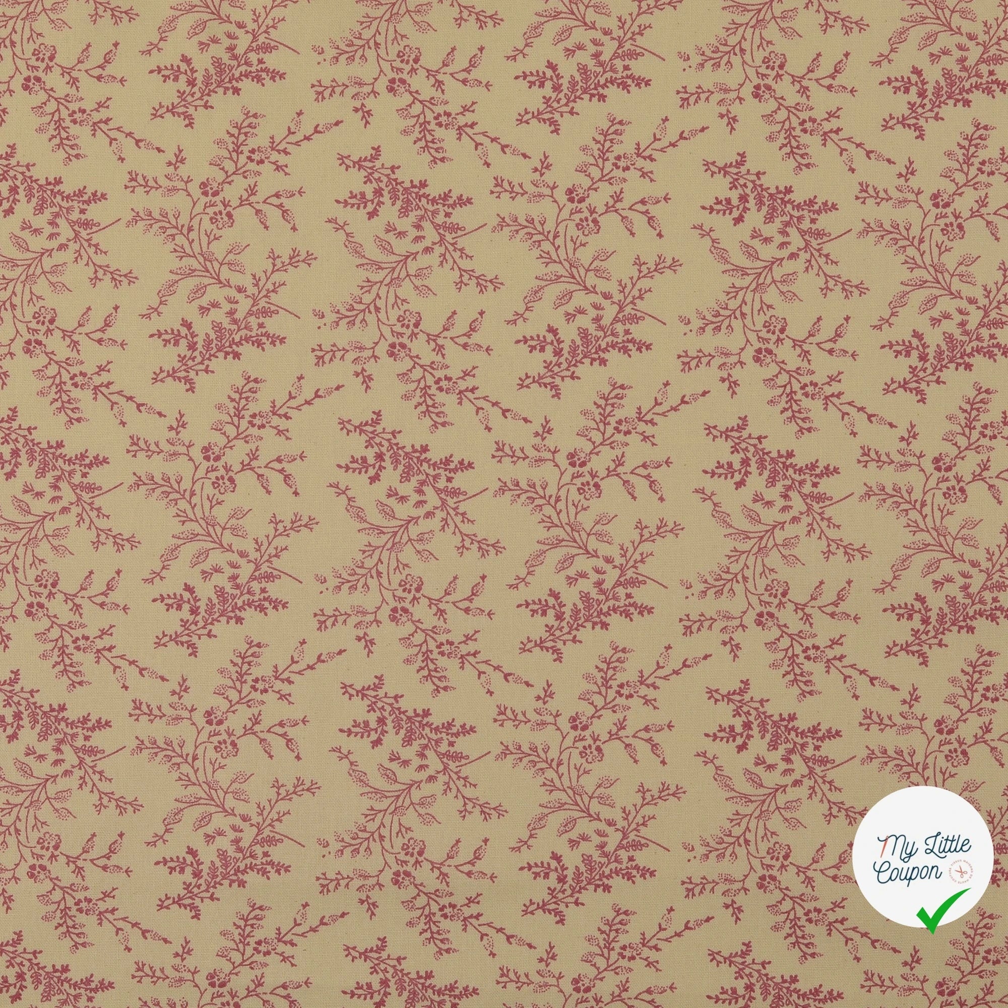 POPELINE DE COTON FLEURS VIEUX ROSE - My Little Coupon
