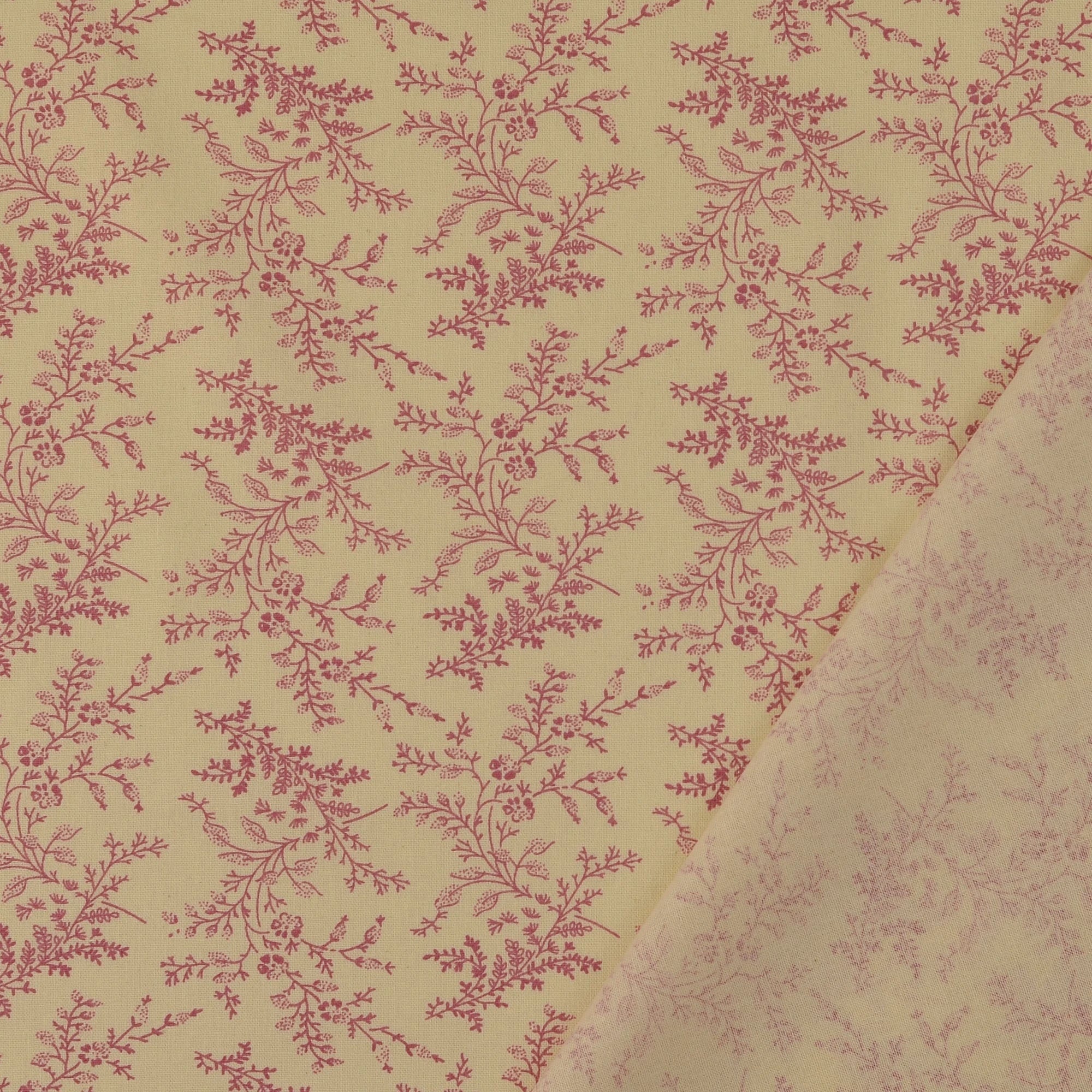 POPELINE DE COTON FLEURS VIEUX ROSE - My Little Coupon
