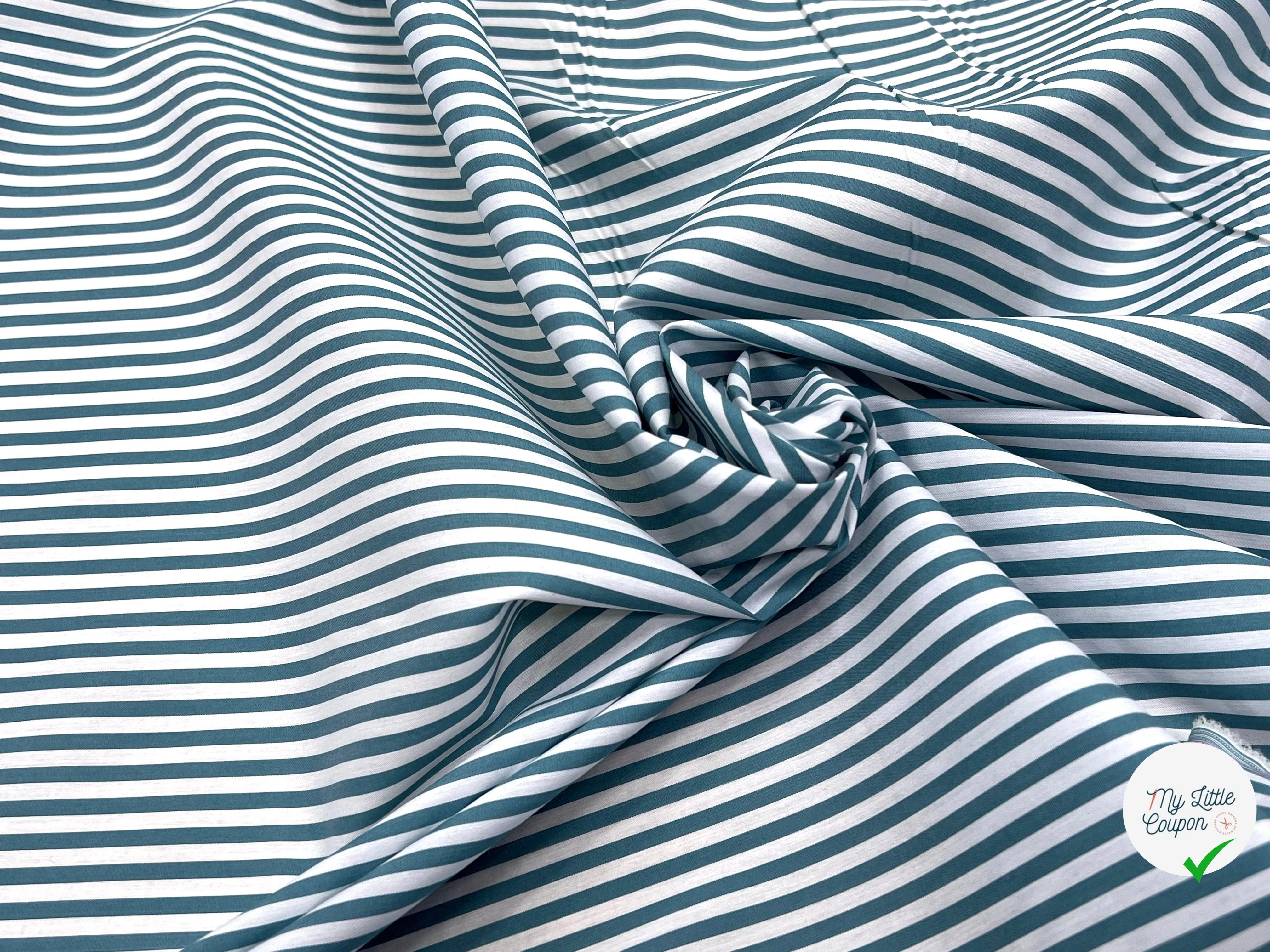 POPELINE DE COTON FLUIDE STRETCH À RAYURES BLEU TEAL - My Little Coupon