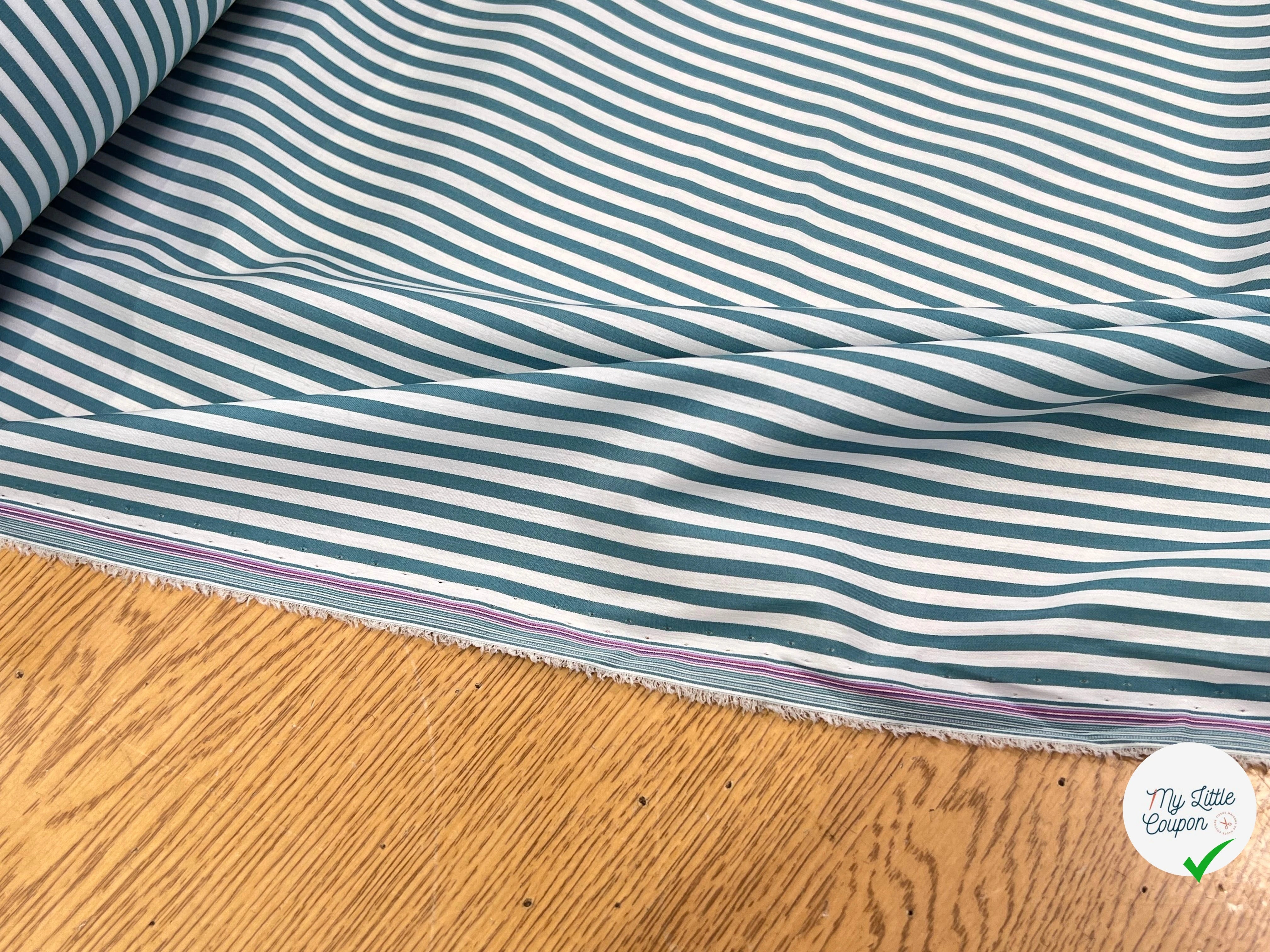 POPELINE DE COTON FLUIDE STRETCH À RAYURES BLEU TEAL - My Little Coupon