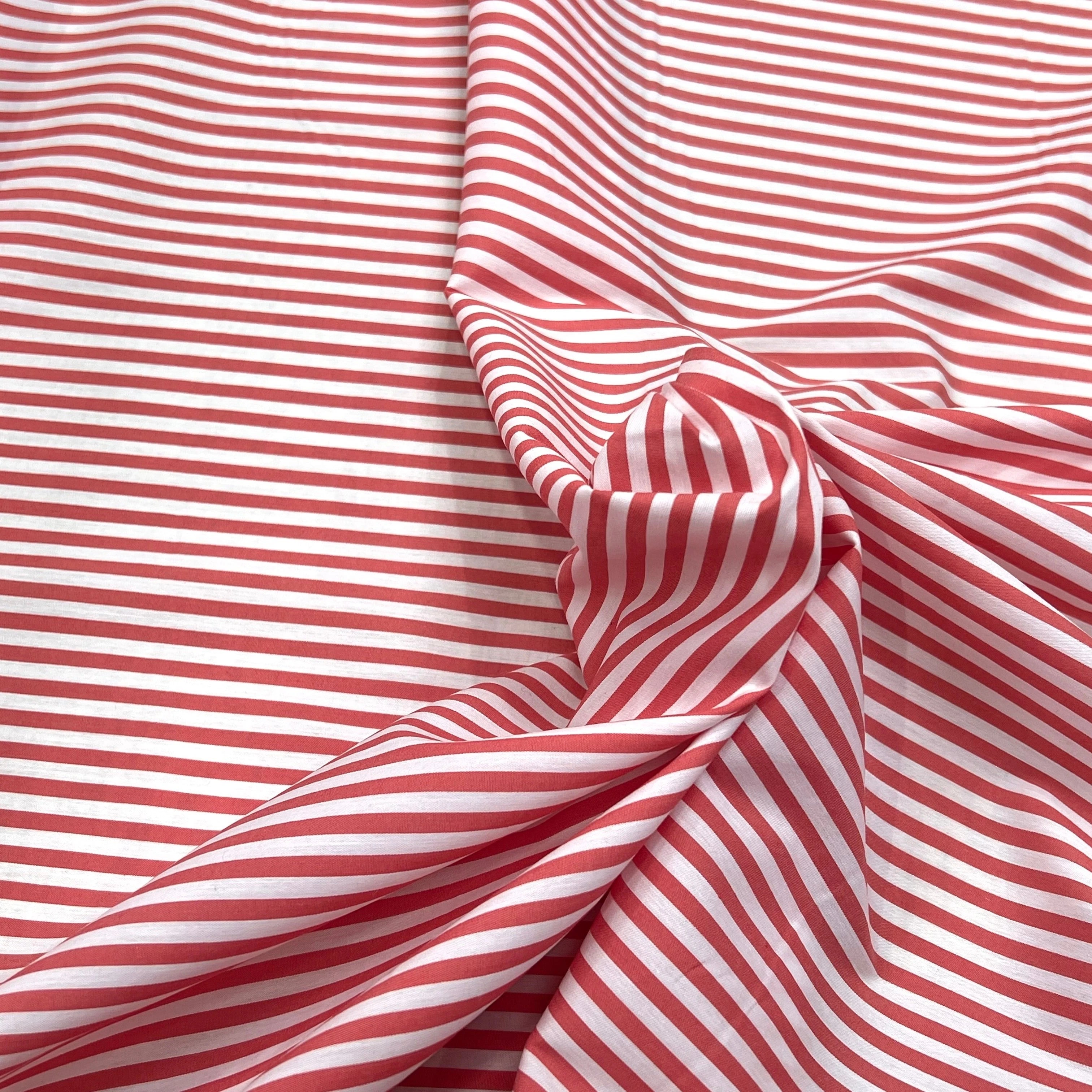 POPELINE DE COTON FLUIDE STRETCH À RAYURES INCARNADIN - My Little Coupon