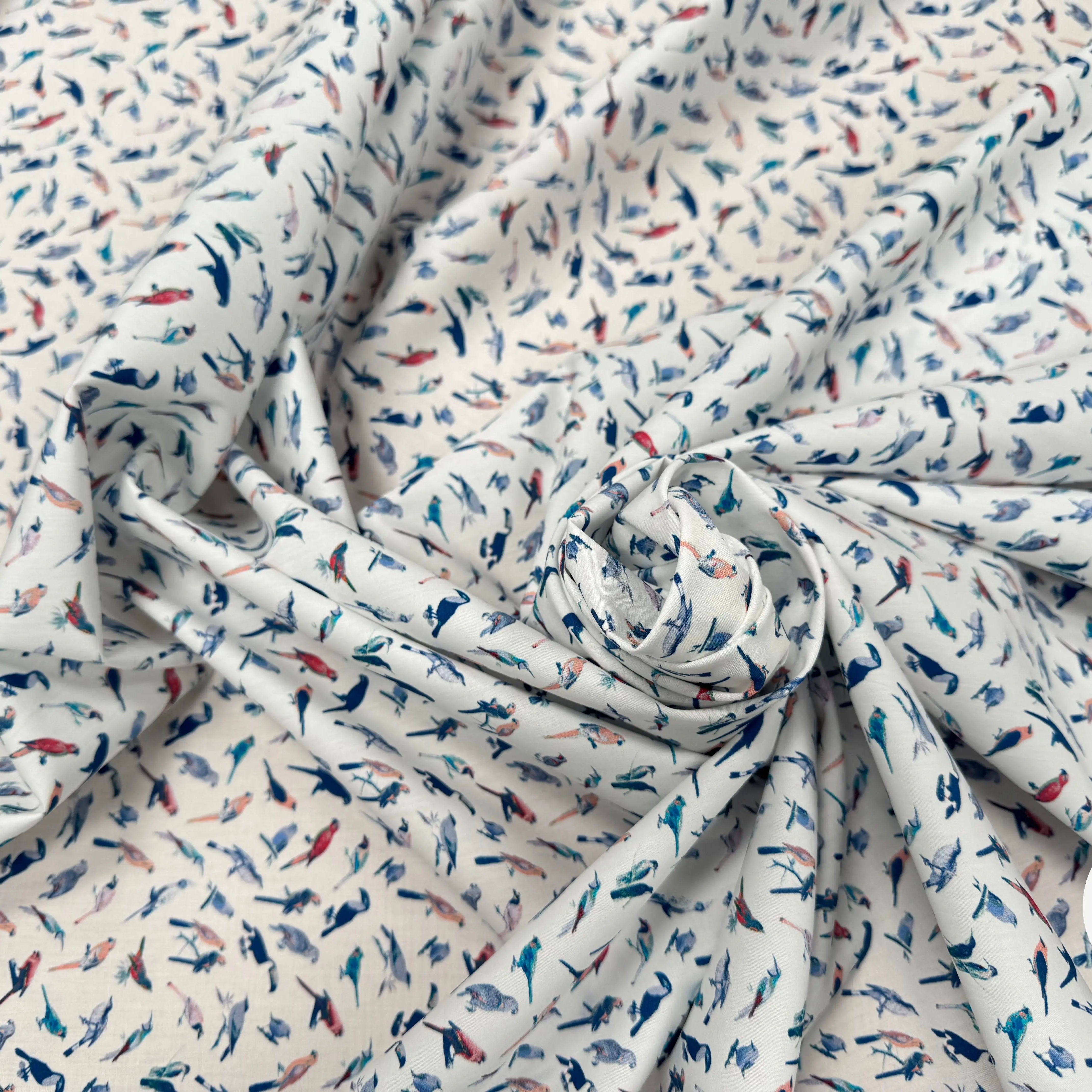 POPELINE DE COTON FOND BLANC MOTIF PERROQUETS - My Little Coupon