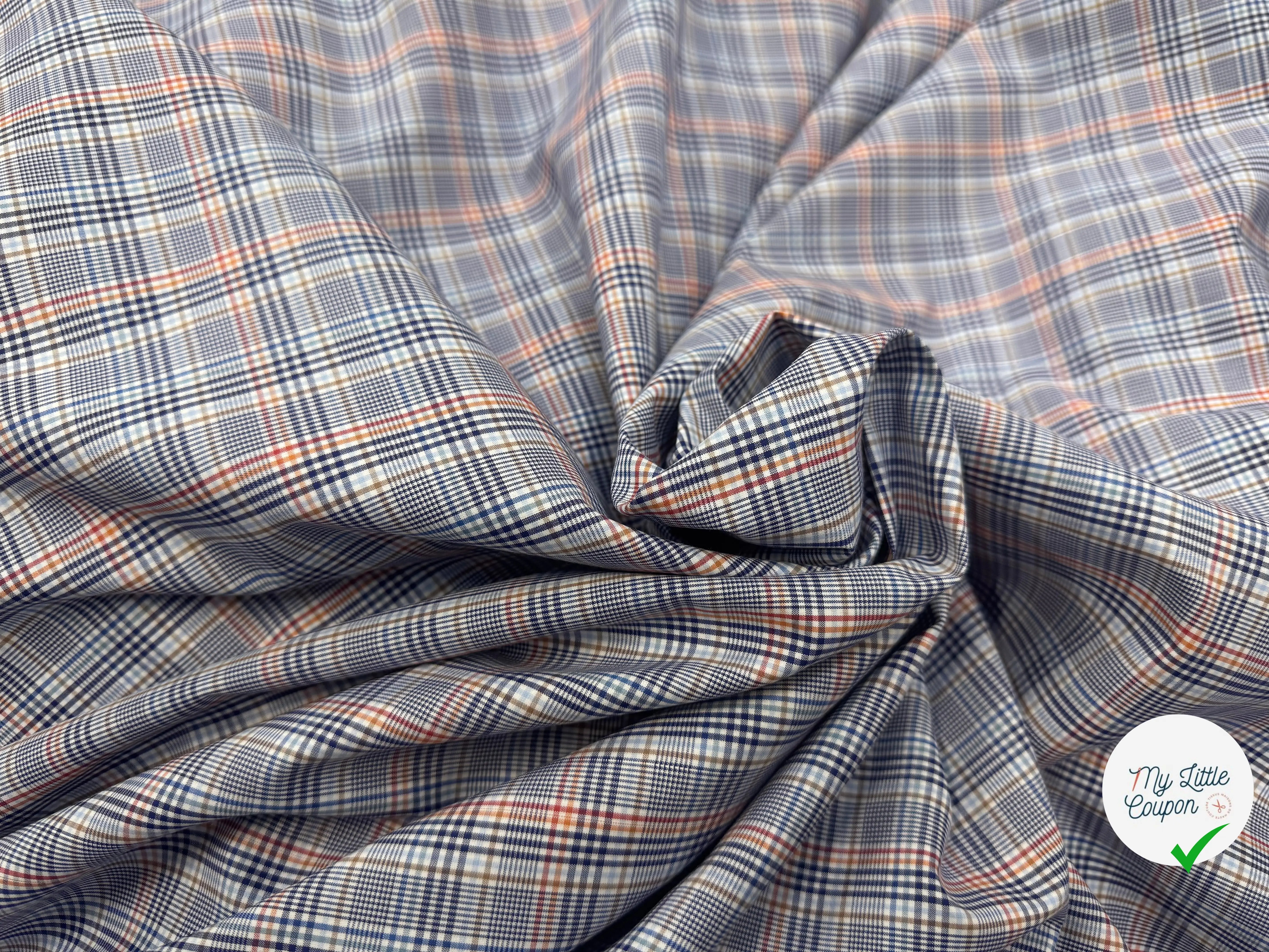 POPELINE DE COTON FOND GRIS CARREAUX - My Little Coupon