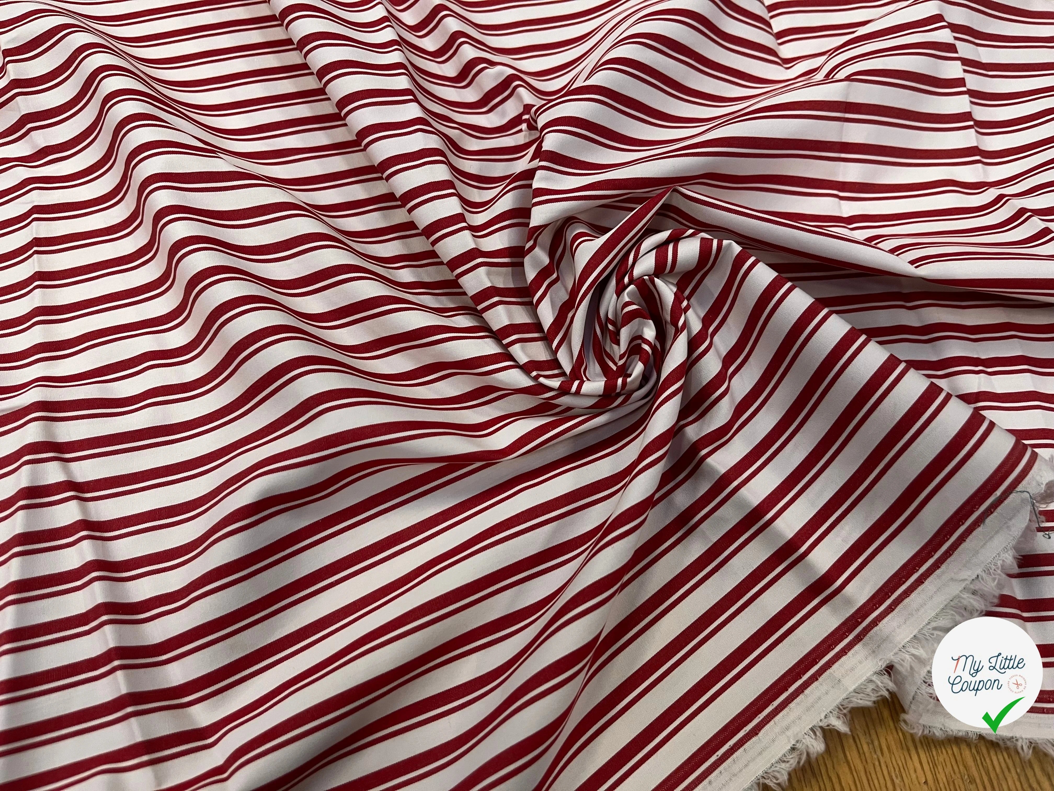 POPELINE DE COTON GROSSES RAYURES BORDEAUX ET BLANC - My Little Coupon