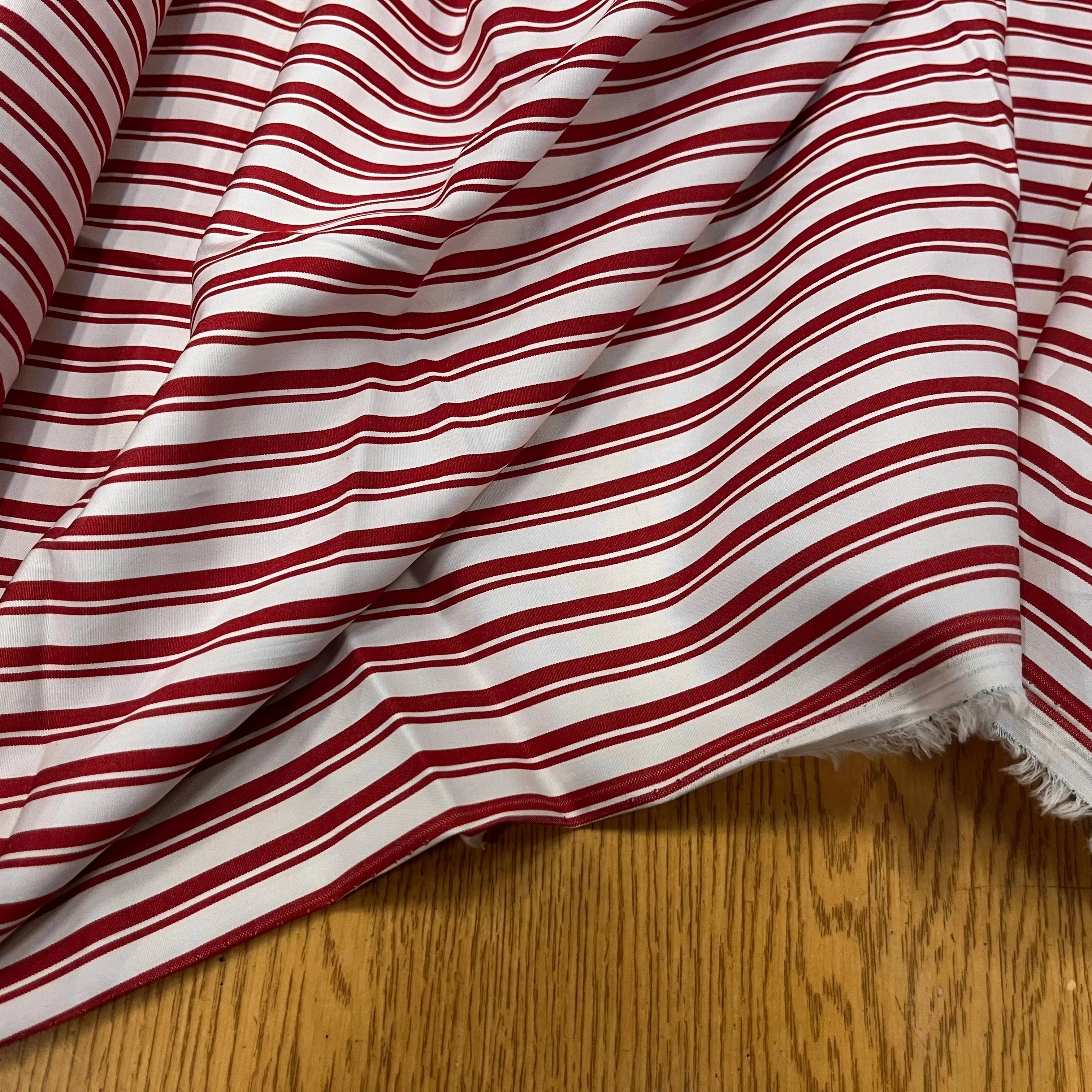 POPELINE DE COTON GROSSES RAYURES BORDEAUX ET BLANC - My Little Coupon