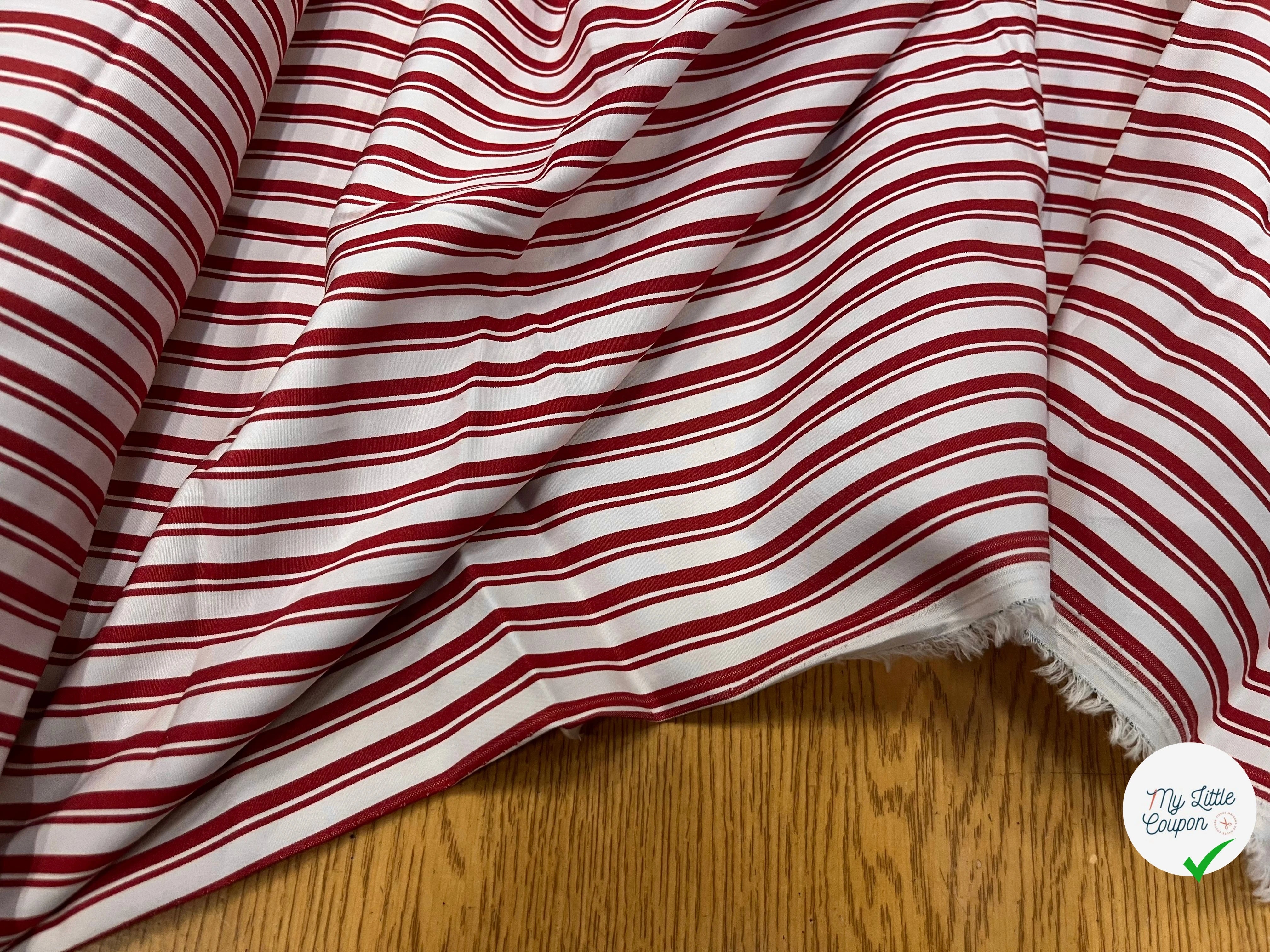 POPELINE DE COTON GROSSES RAYURES BORDEAUX ET BLANC - My Little Coupon