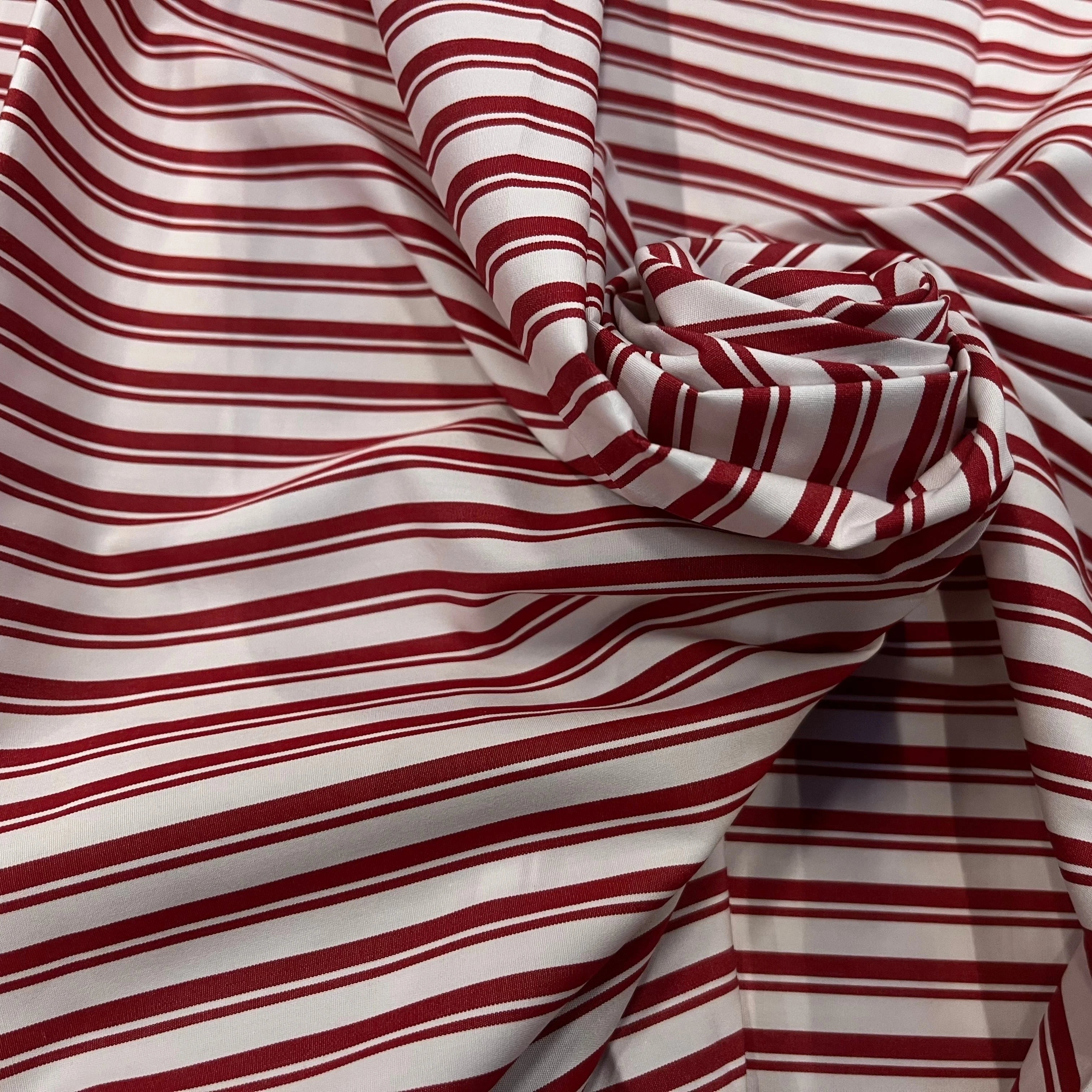 POPELINE DE COTON GROSSES RAYURES BORDEAUX ET BLANC - My Little Coupon