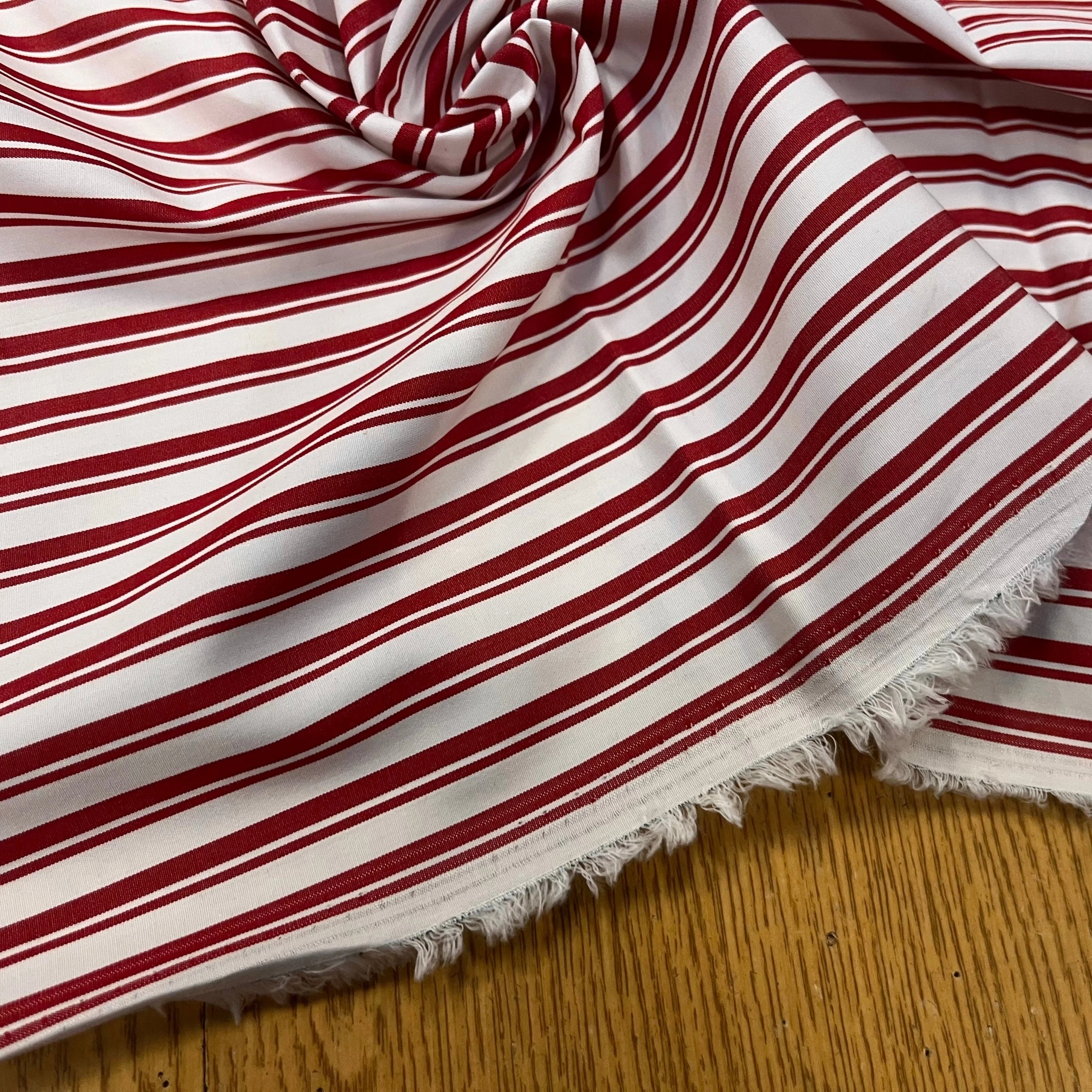 POPELINE DE COTON GROSSES RAYURES BORDEAUX ET BLANC - My Little Coupon