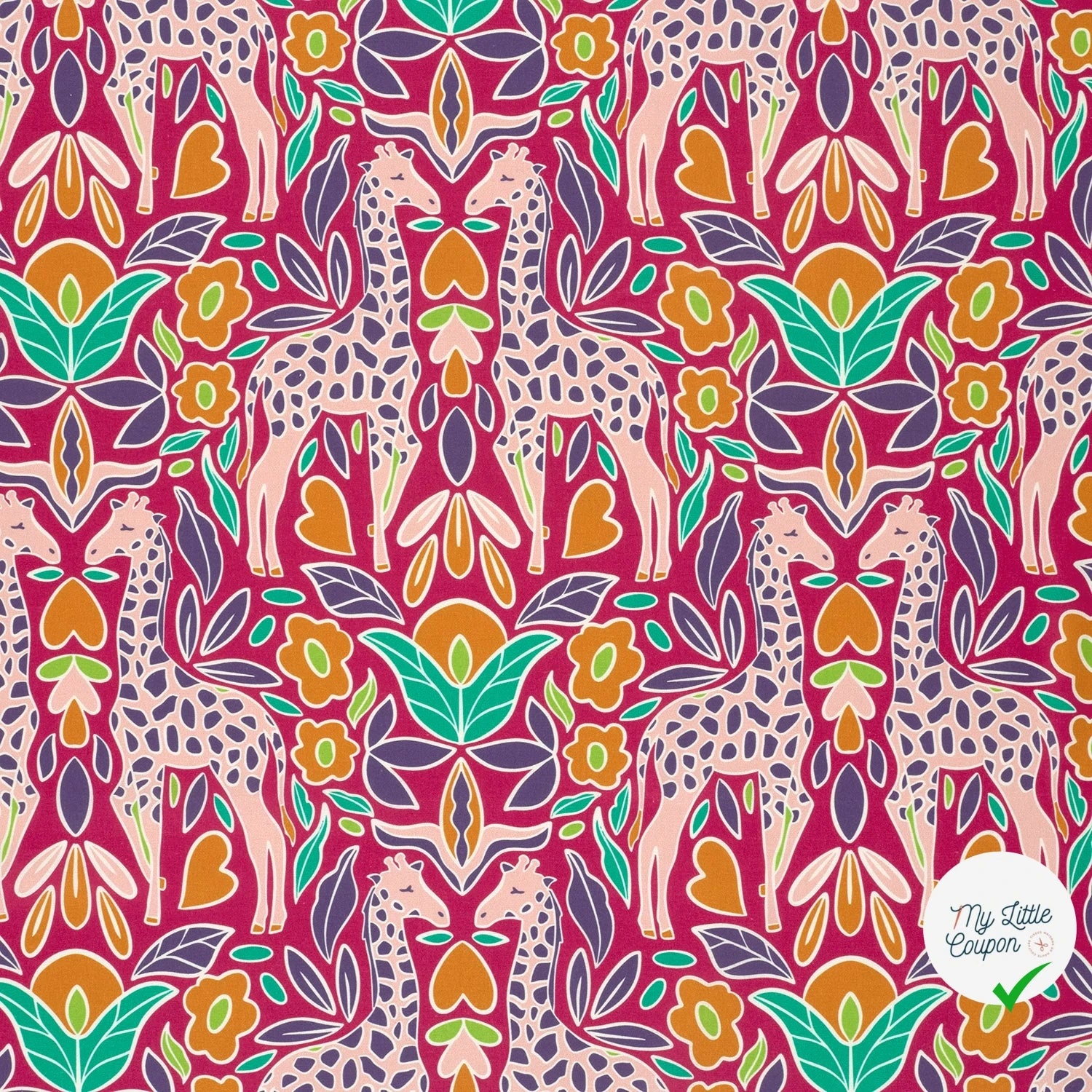 POPELINE DE COTON IMPRIMÉ GIRAFES ROSE - My Little Coupon