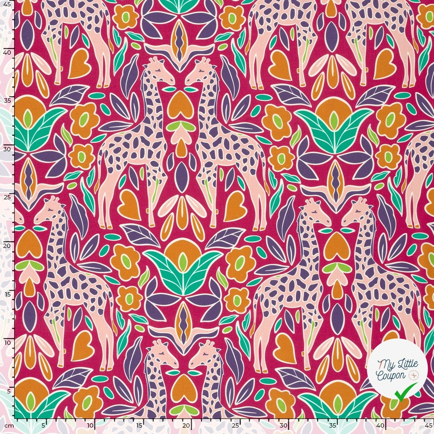 POPELINE DE COTON IMPRIMÉ GIRAFES ROSE - My Little Coupon