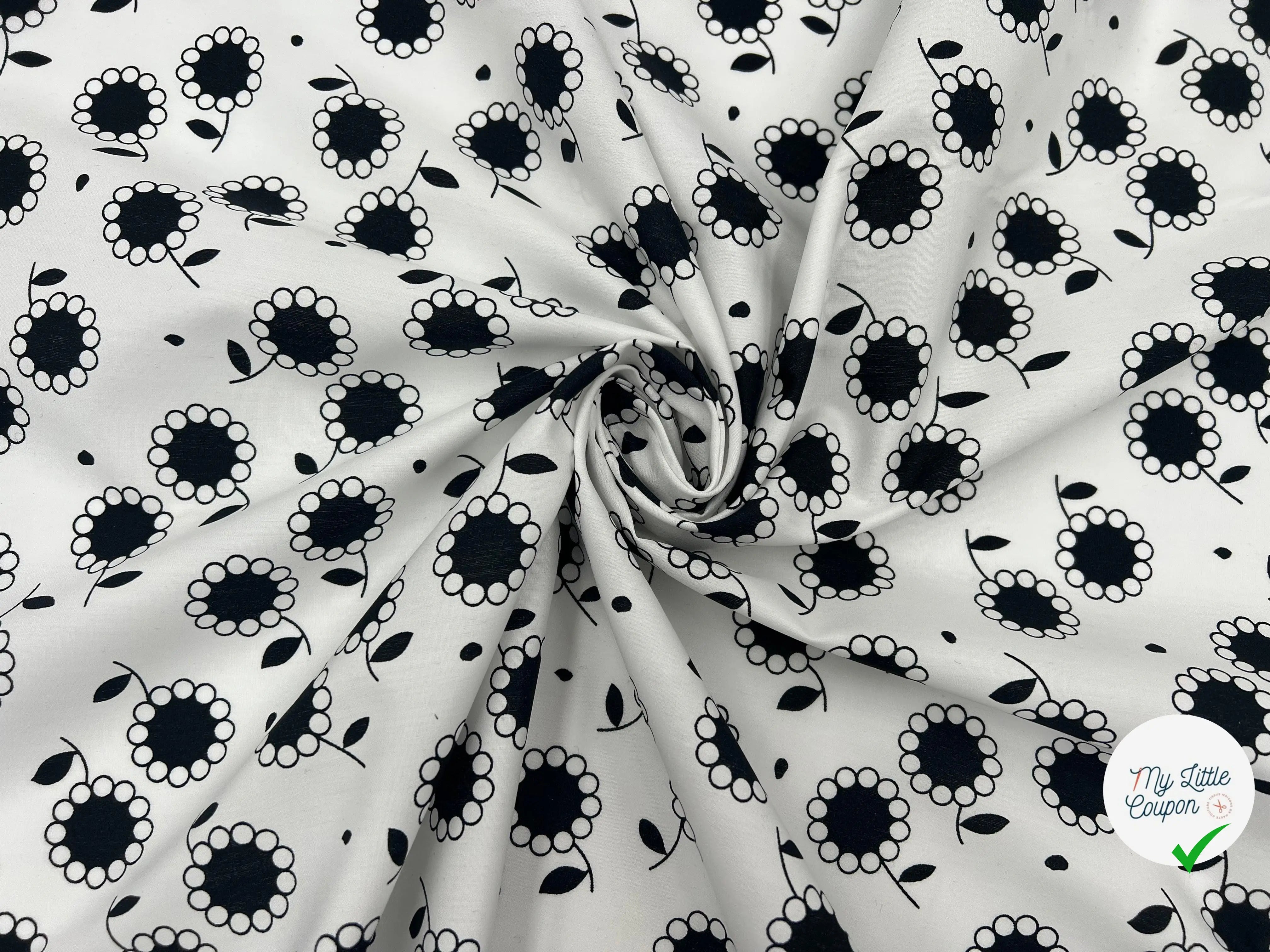 POPELINE DE COTON IMPRIMÉ SWEET MARGUERITE NOIR - My Little Coupon - tissu - coudre