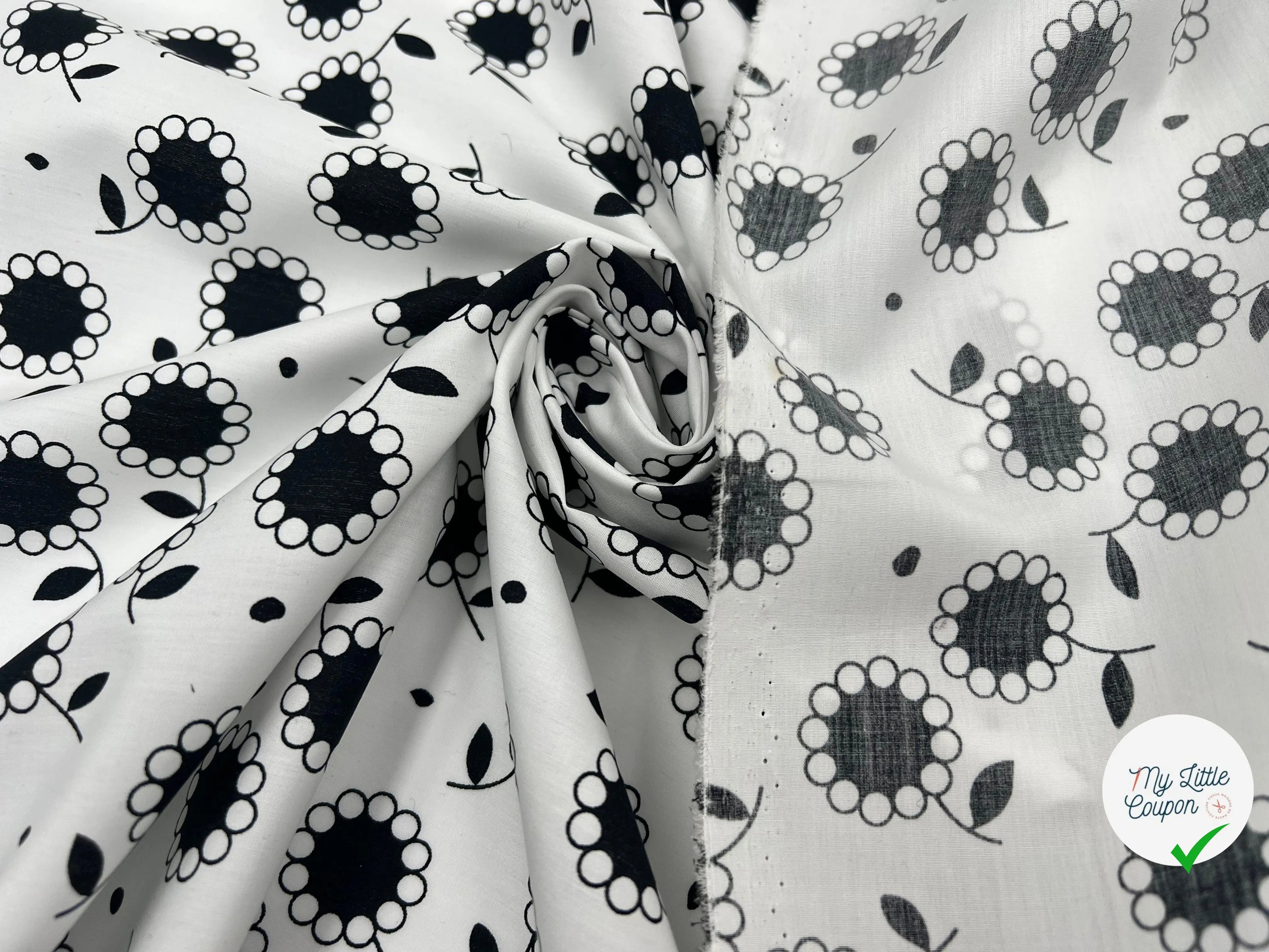 POPELINE DE COTON IMPRIMÉ SWEET MARGUERITE NOIR - My Little Coupon - tissu - coudre