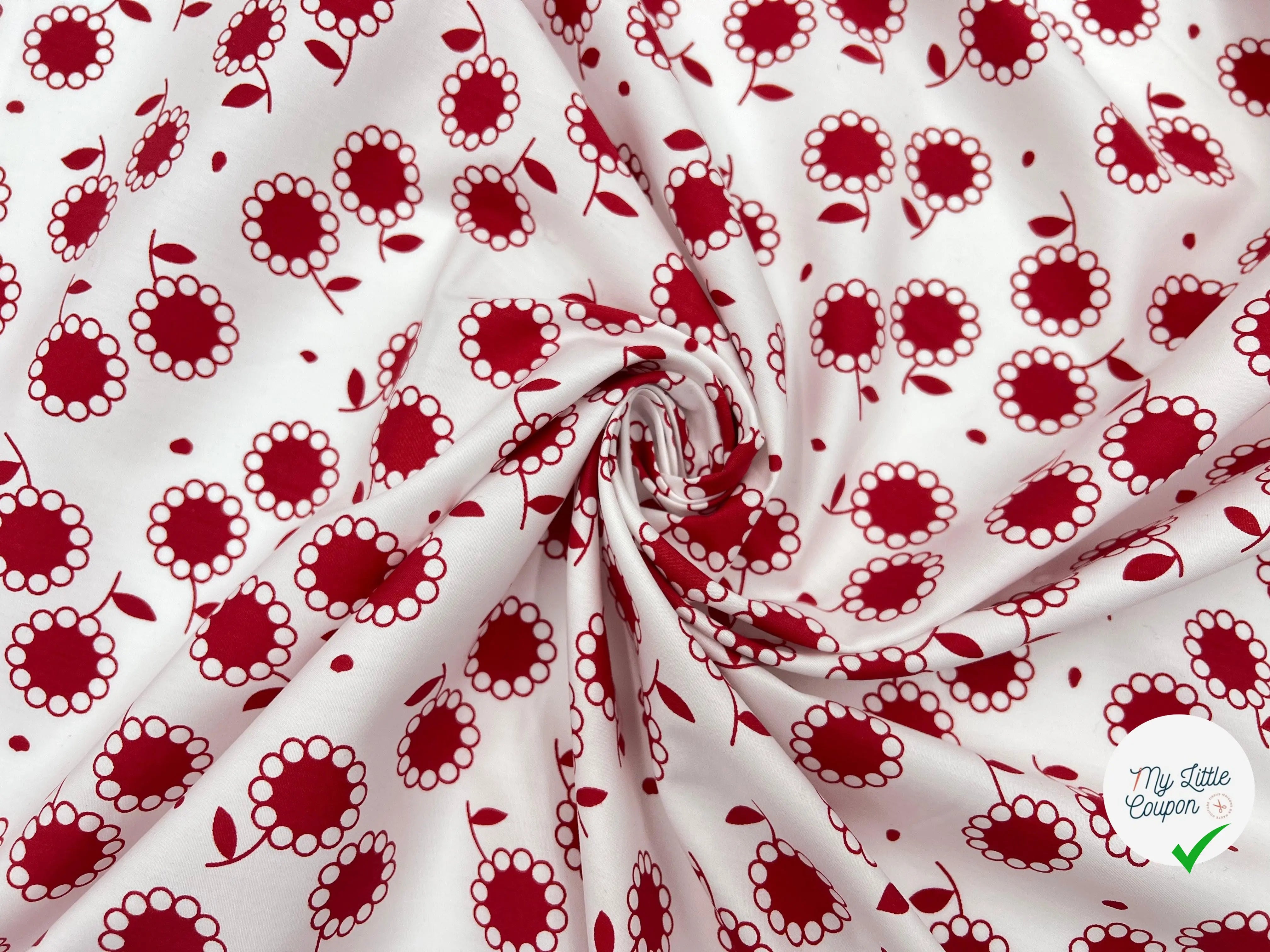 POPELINE DE COTON IMPRIMÉ SWEET MARGUERITE ROUGE - My Little Coupon - tissu - coudre