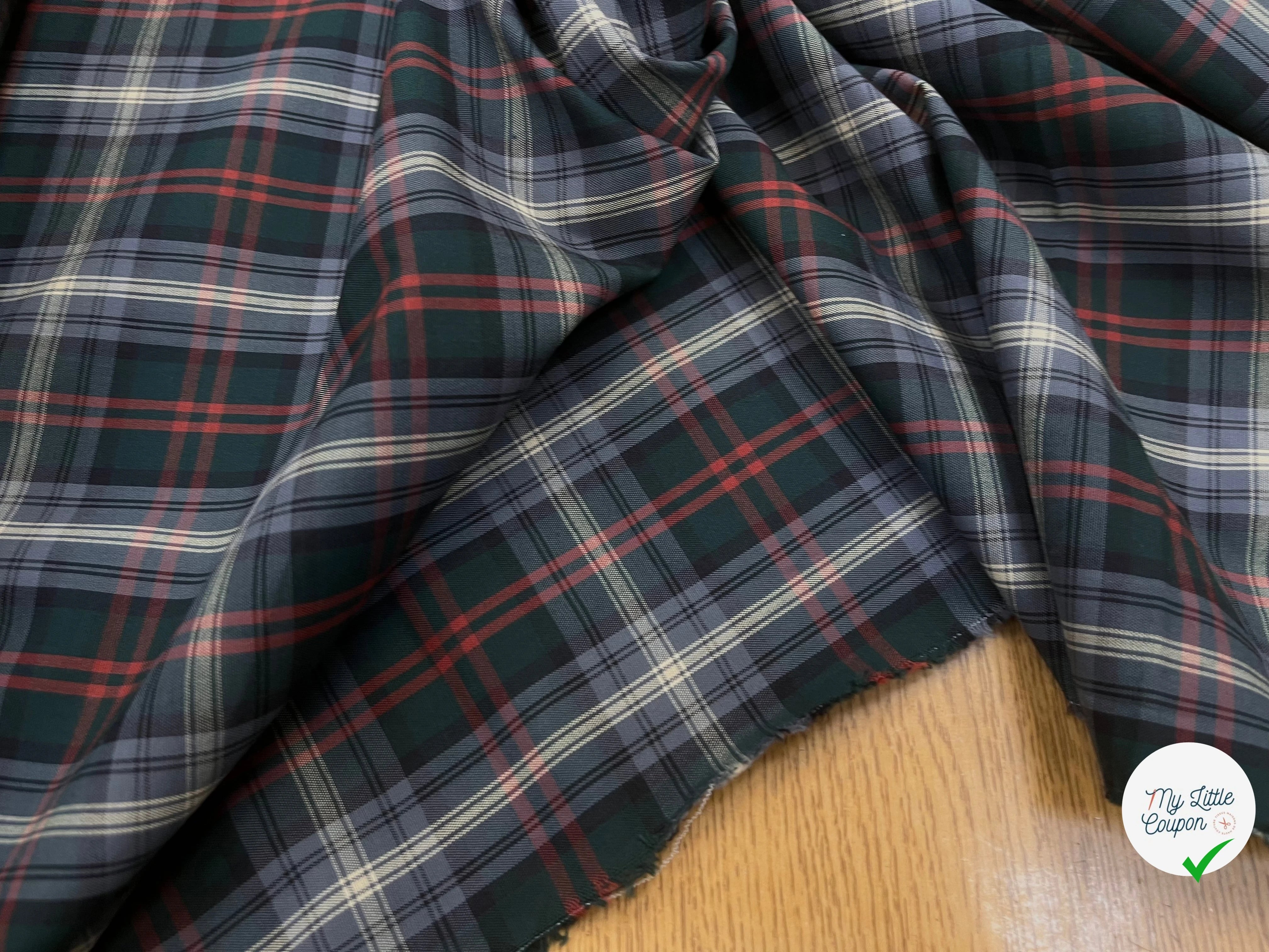 POPELINE DE COTON MOTIF PRINCE DE GALLES VERT, GRIS ET ROUGE 145CM - My Little Coupon