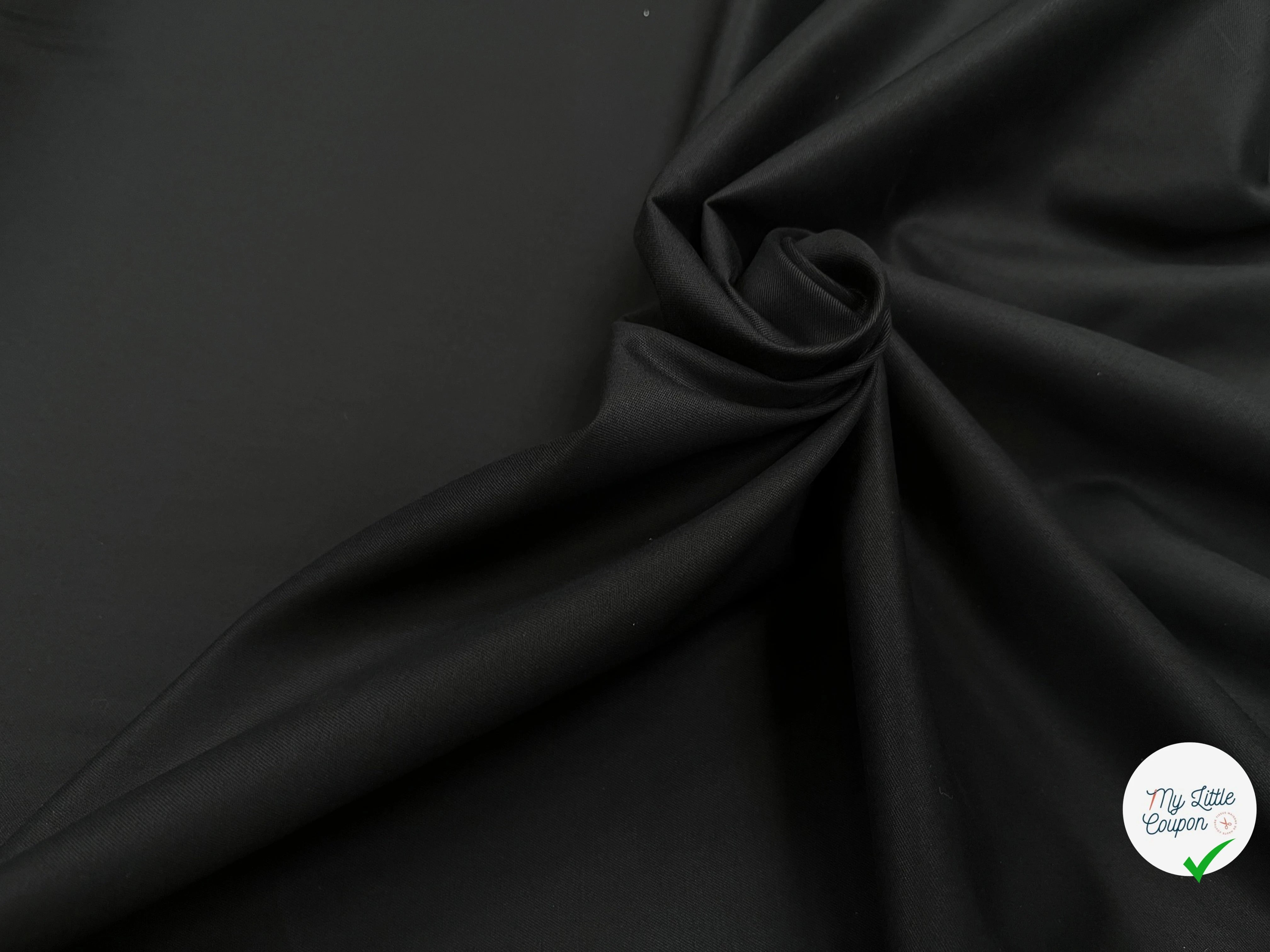 POPELINE DE COTON NOIR LEGEREMENT SATINÉ 150CM 100% COTON - My Little Coupon