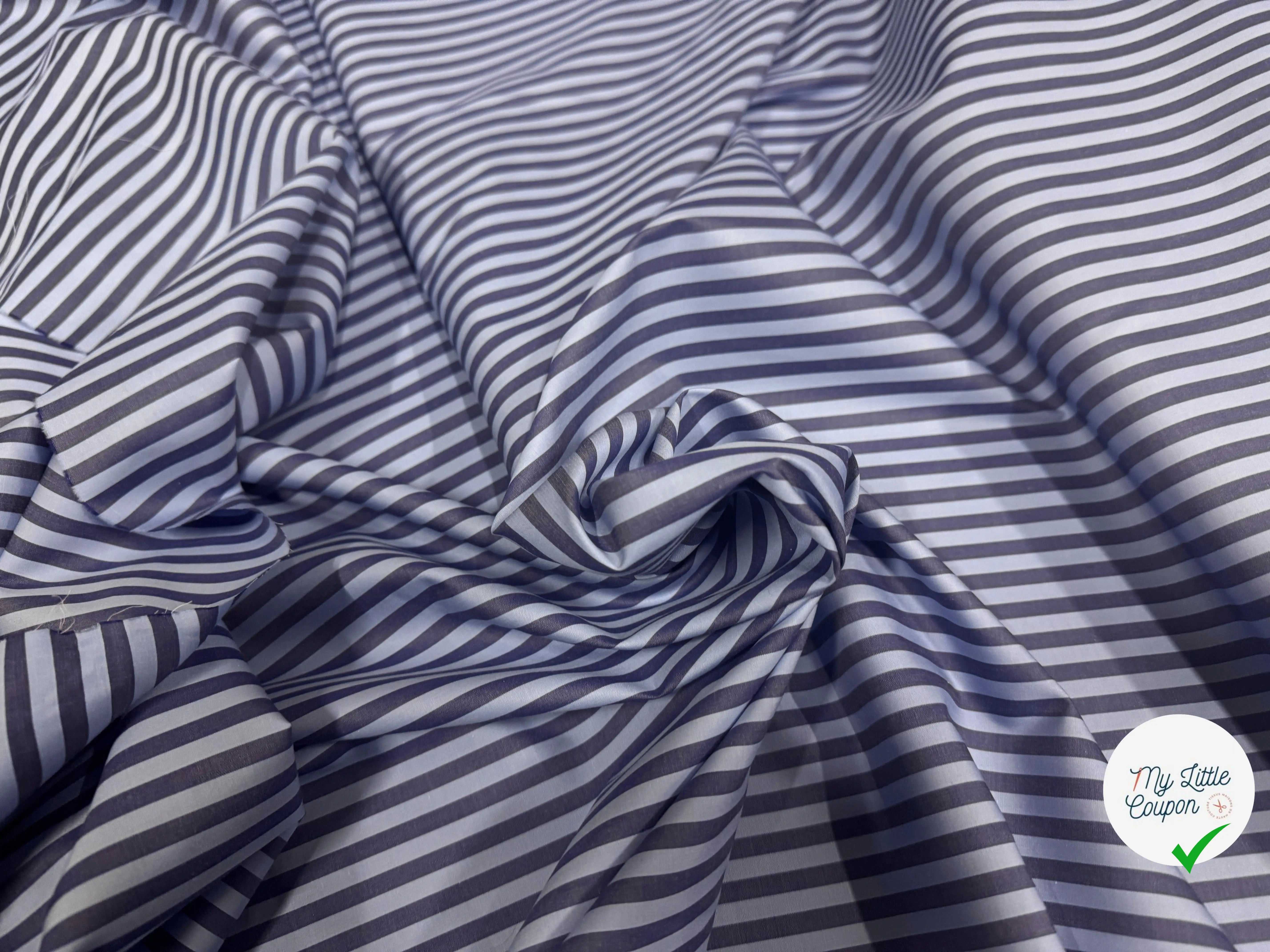 POPELINE DE COTON OEKOTEX RAYURES BLEU SUR BLEU - My Little Coupon