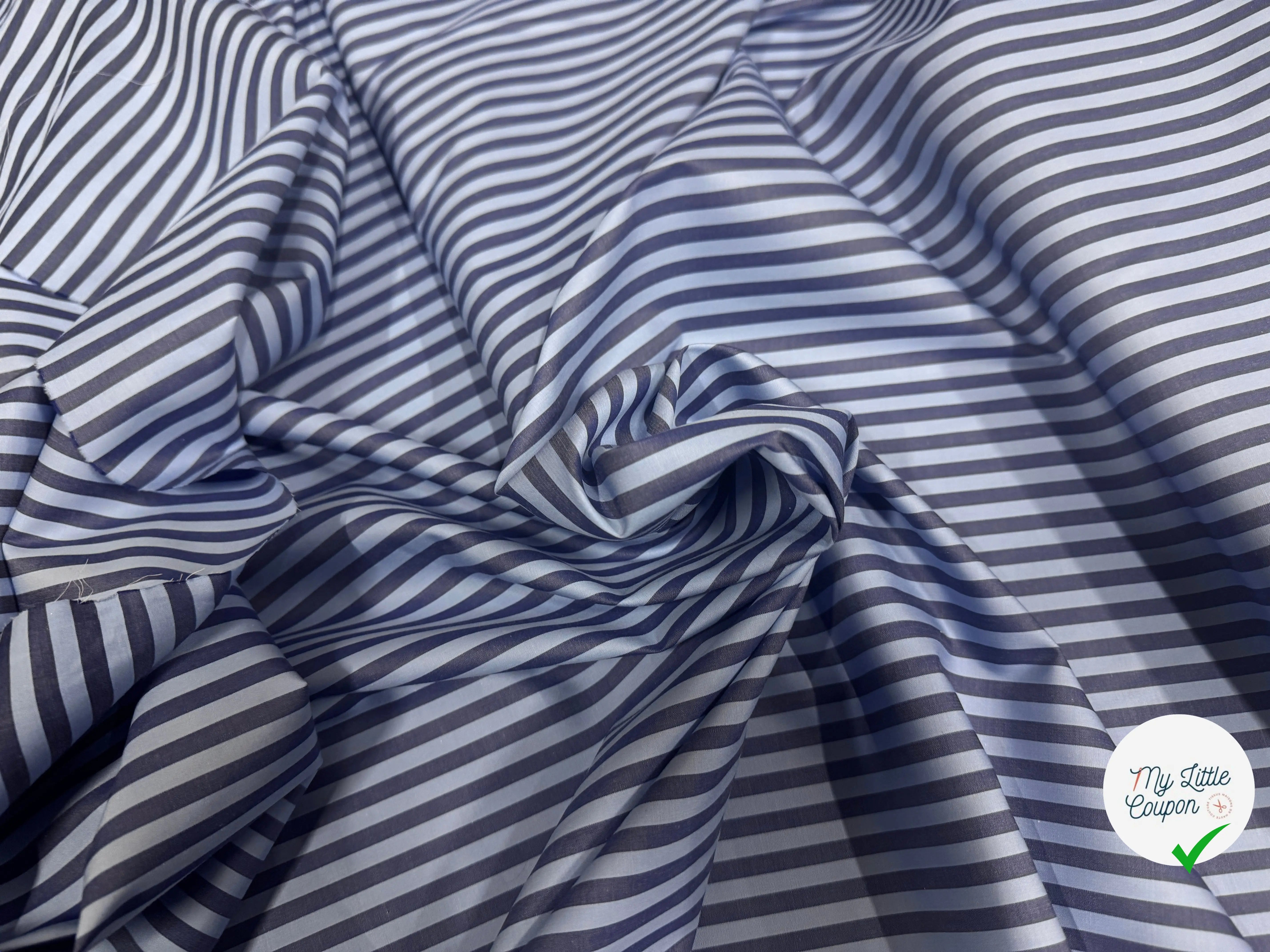 POPELINE DE COTON OEKOTEX RAYURES BLEU SUR BLEU - My Little Coupon