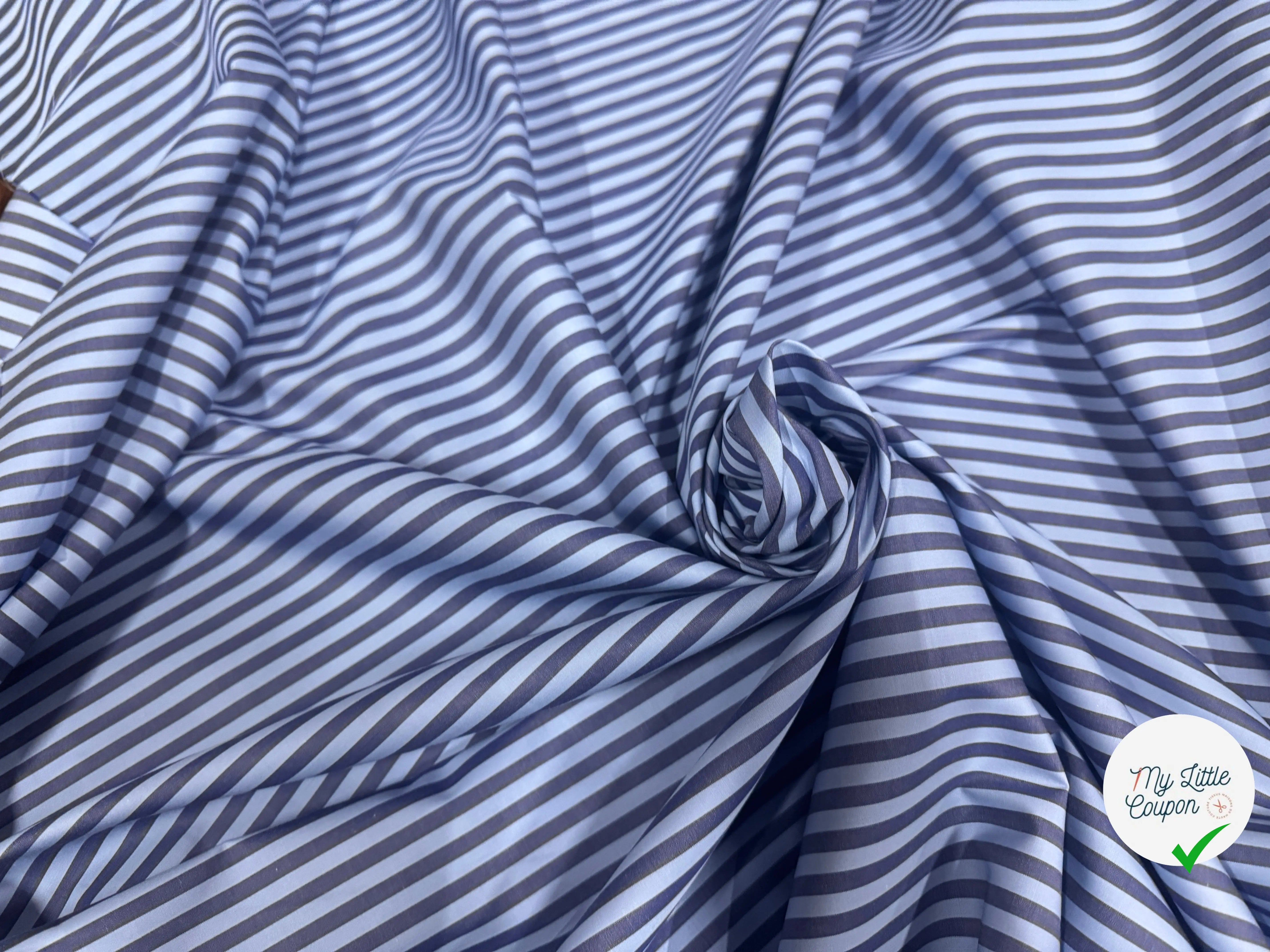 POPELINE DE COTON OEKOTEX RAYURES BLEU SUR BLEU - My Little Coupon