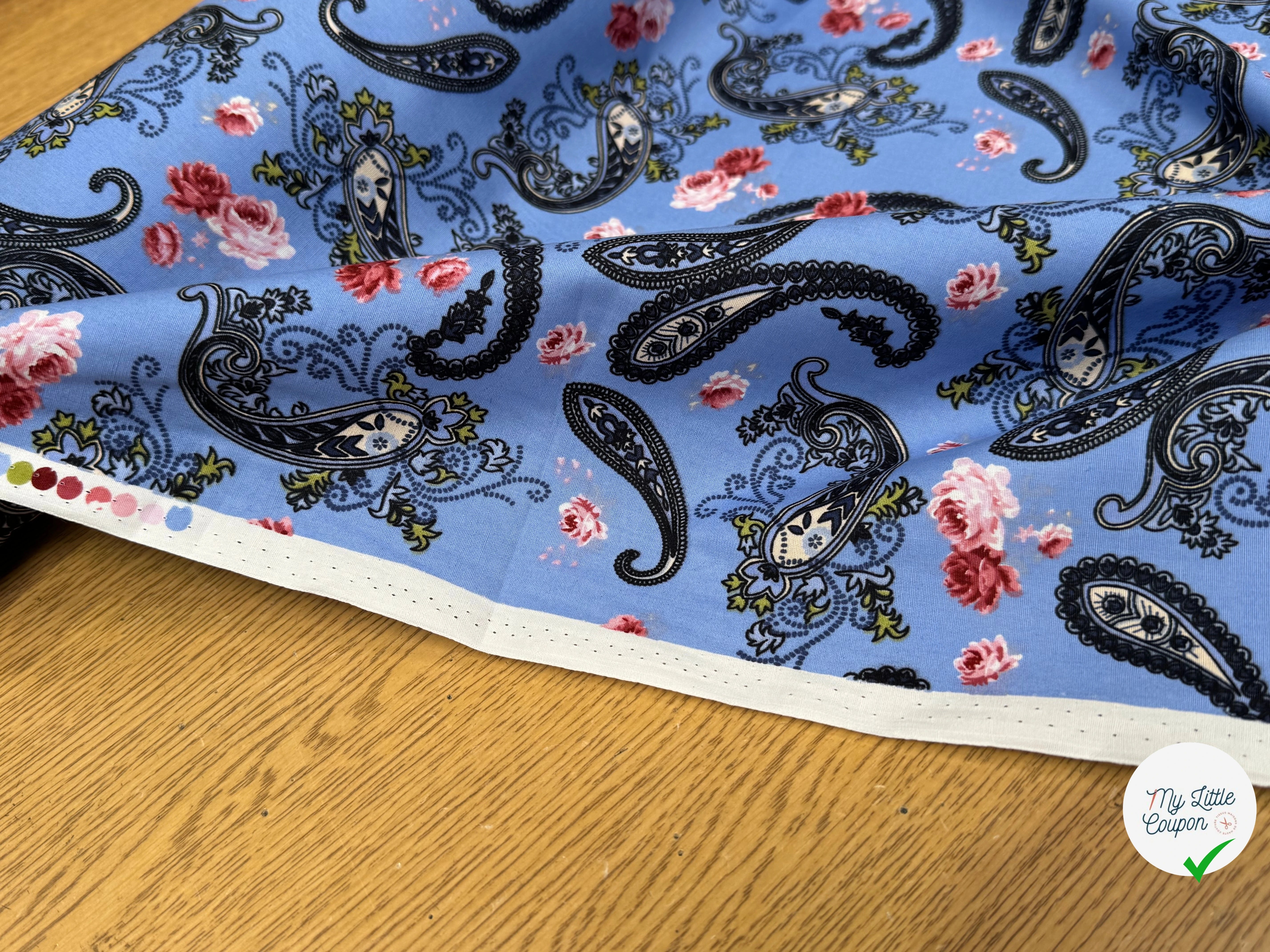POPELINE DE COTON PAISLEY BLEU - My Little Coupon