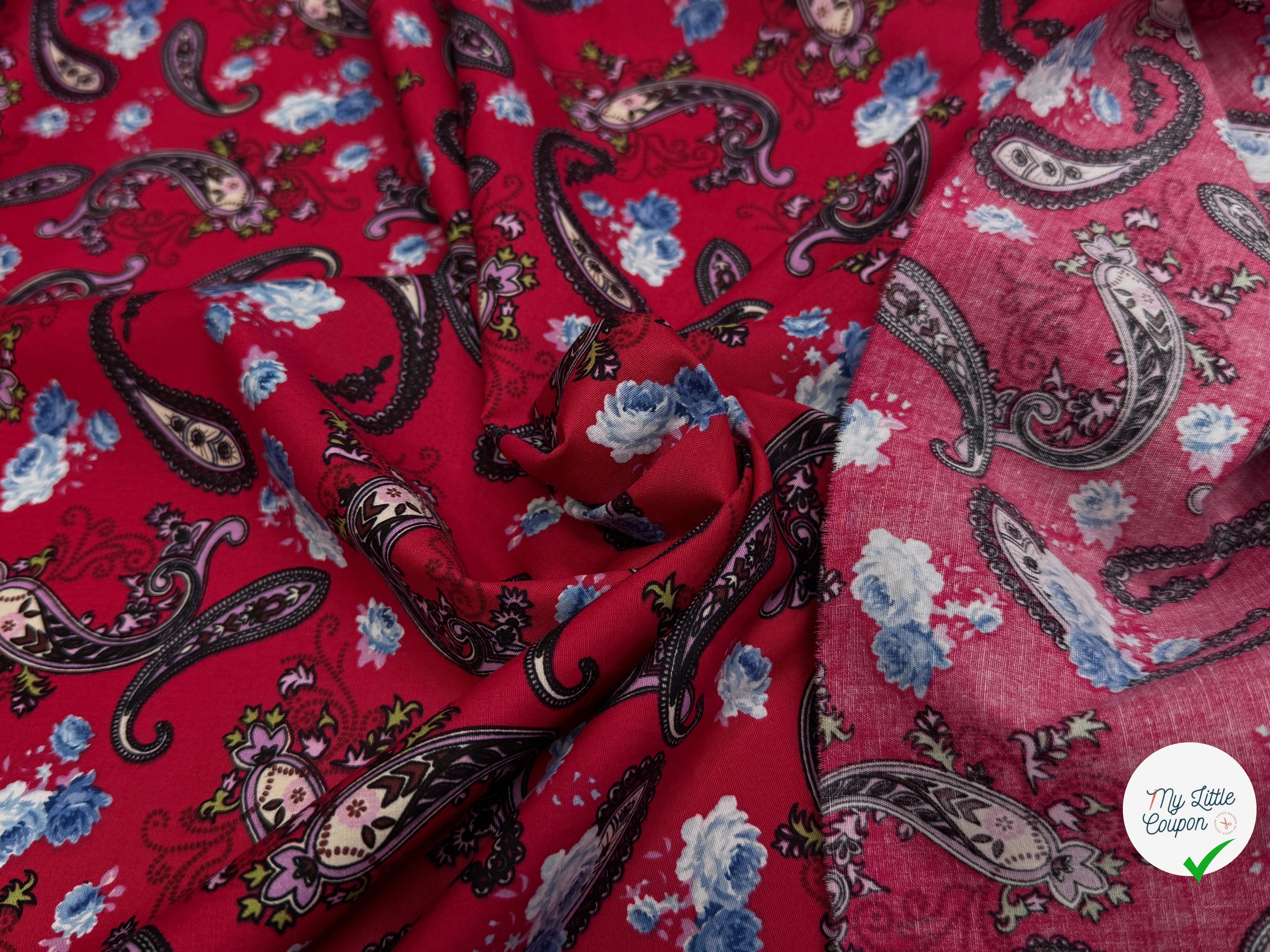 POPELINE DE COTON PAISLEY ROUGE - My Little Coupon