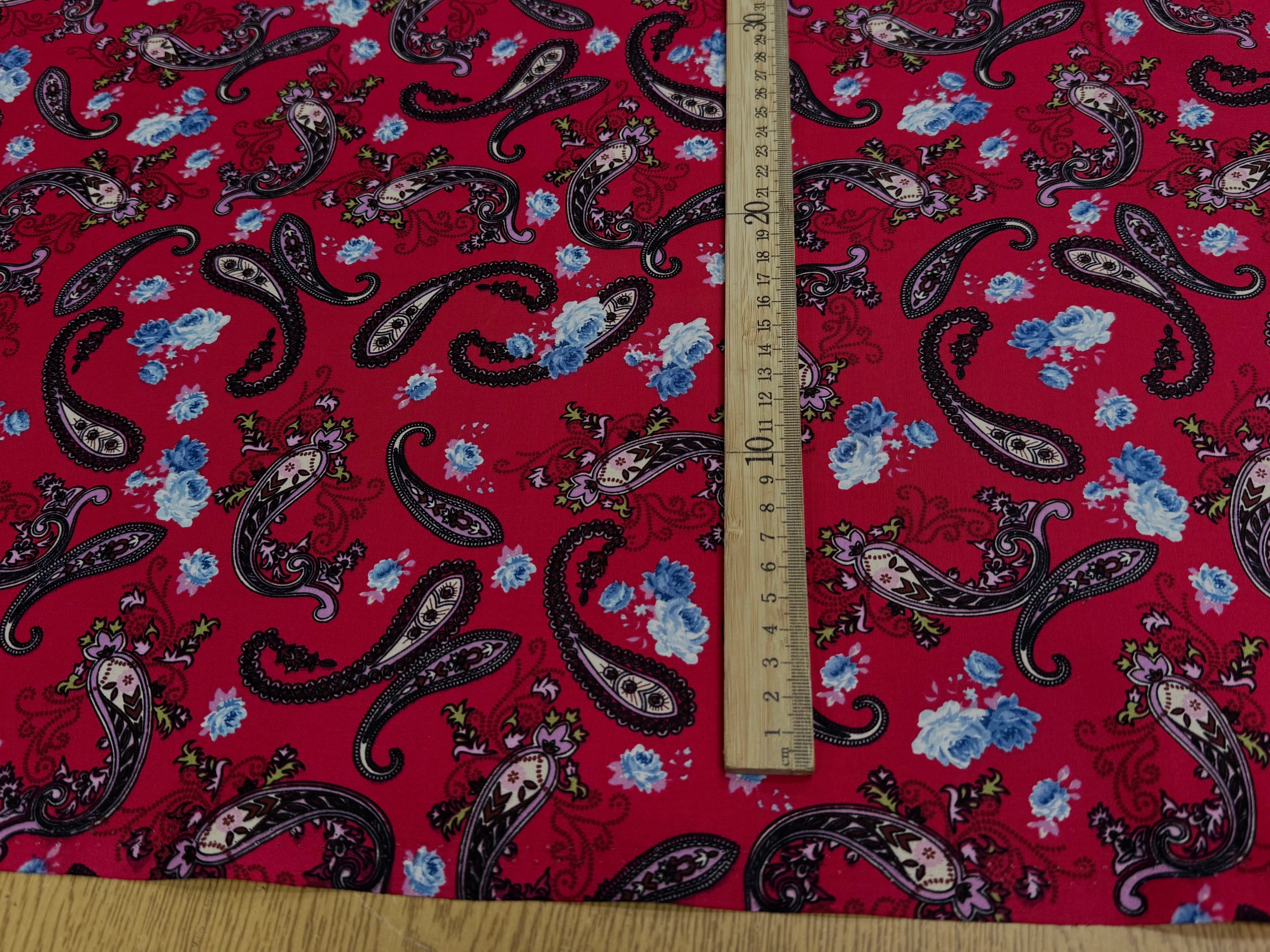 POPELINE DE COTON PAISLEY ROUGE - My Little Coupon