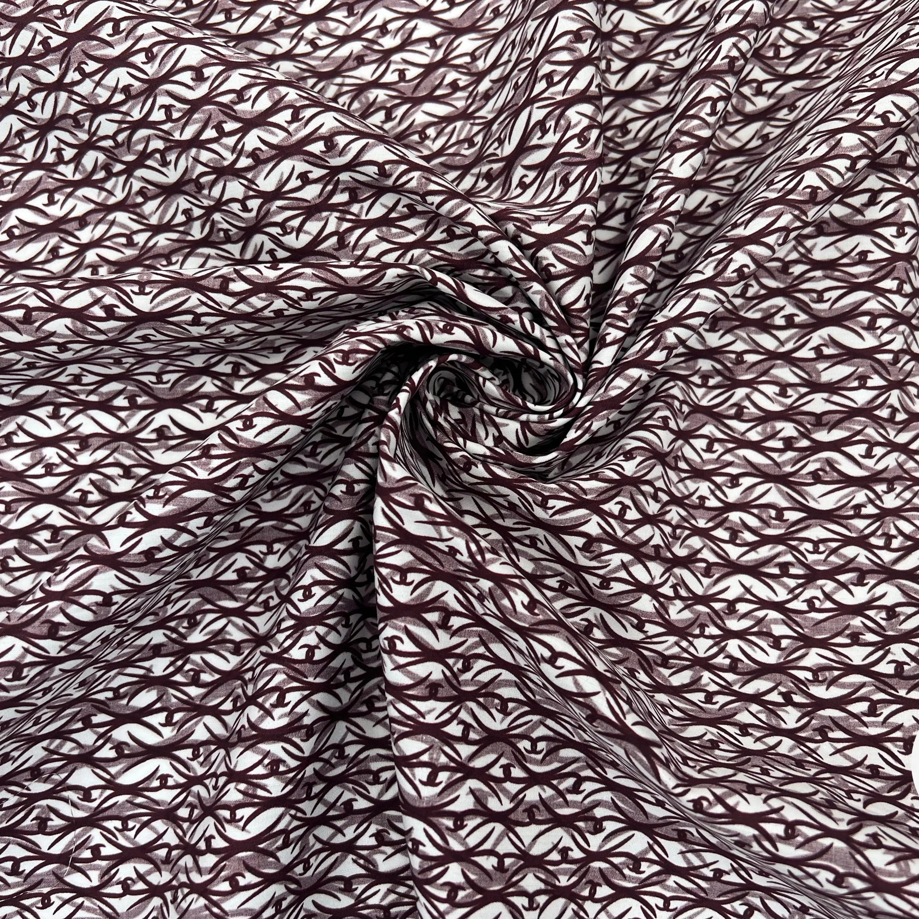 POPELINE DE COTON PEIGNÉE IMPRIMÉE BAROQUE LIE DE VIN MSO