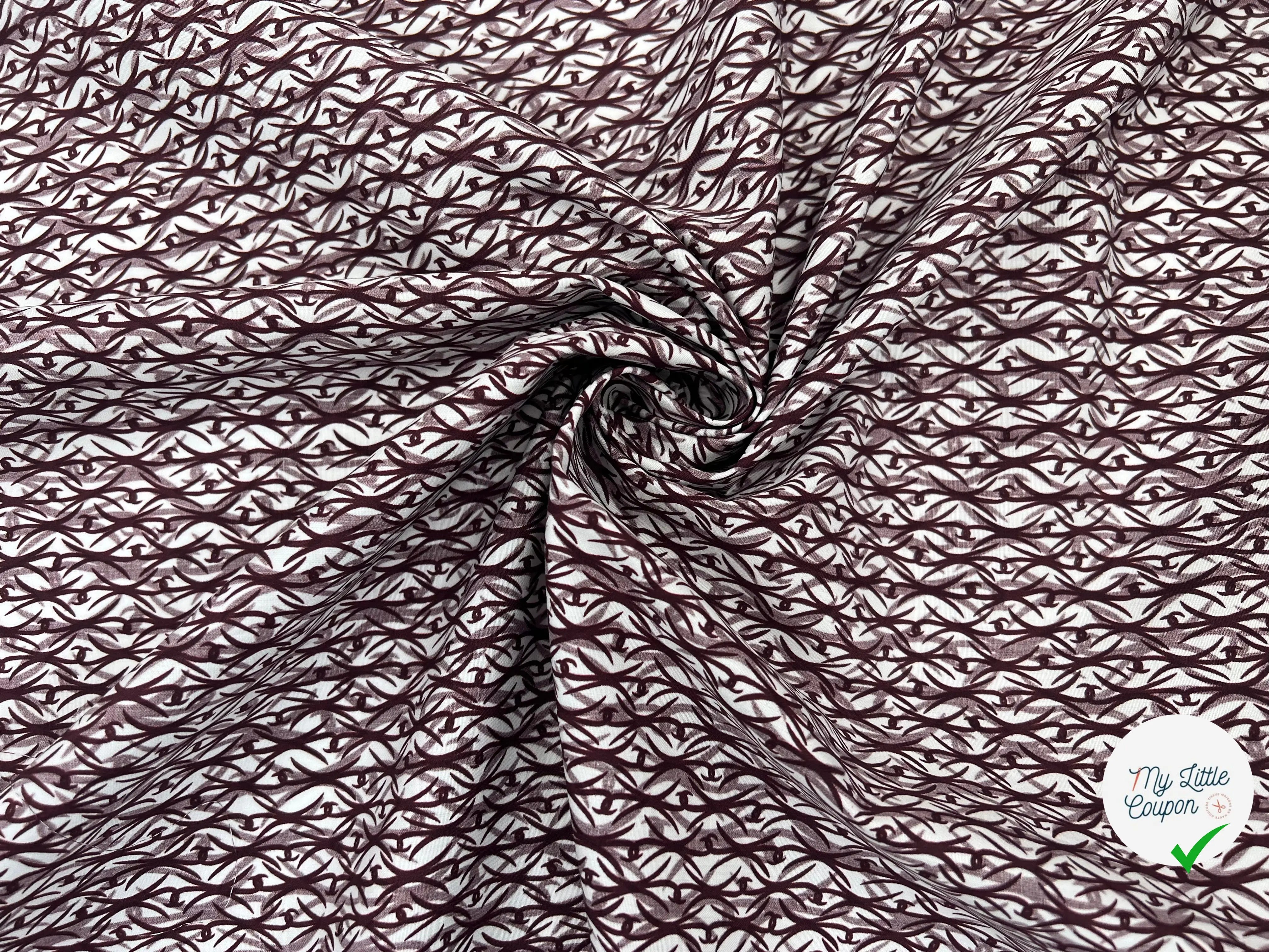 POPELINE DE COTON PEIGNÉE IMPRIMÉE BAROQUE LIE DE VIN MSO