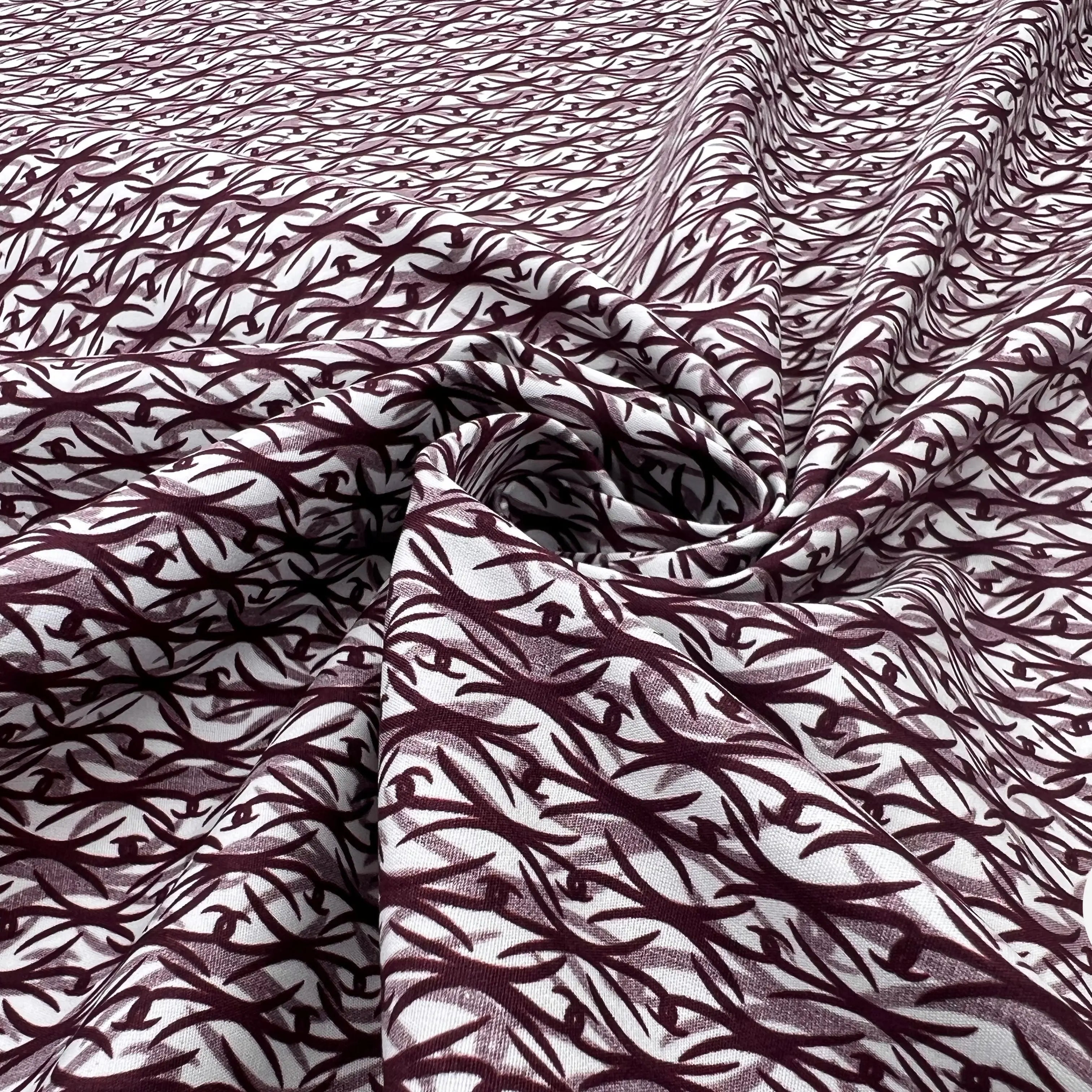 POPELINE DE COTON PEIGNÉE IMPRIMÉE BAROQUE LIE DE VIN MSO